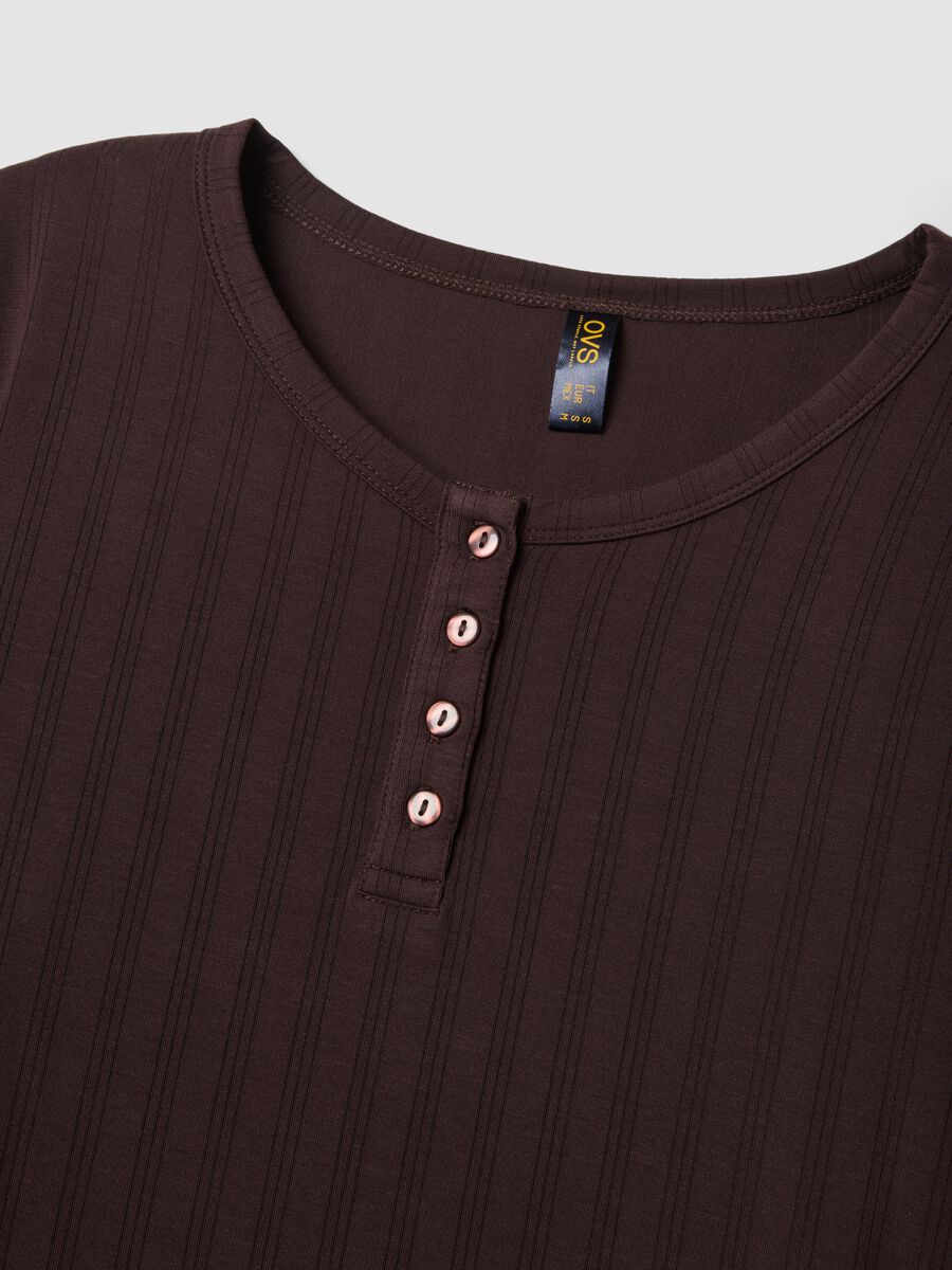 Brown ribbed stretch viscose pyjama top_1