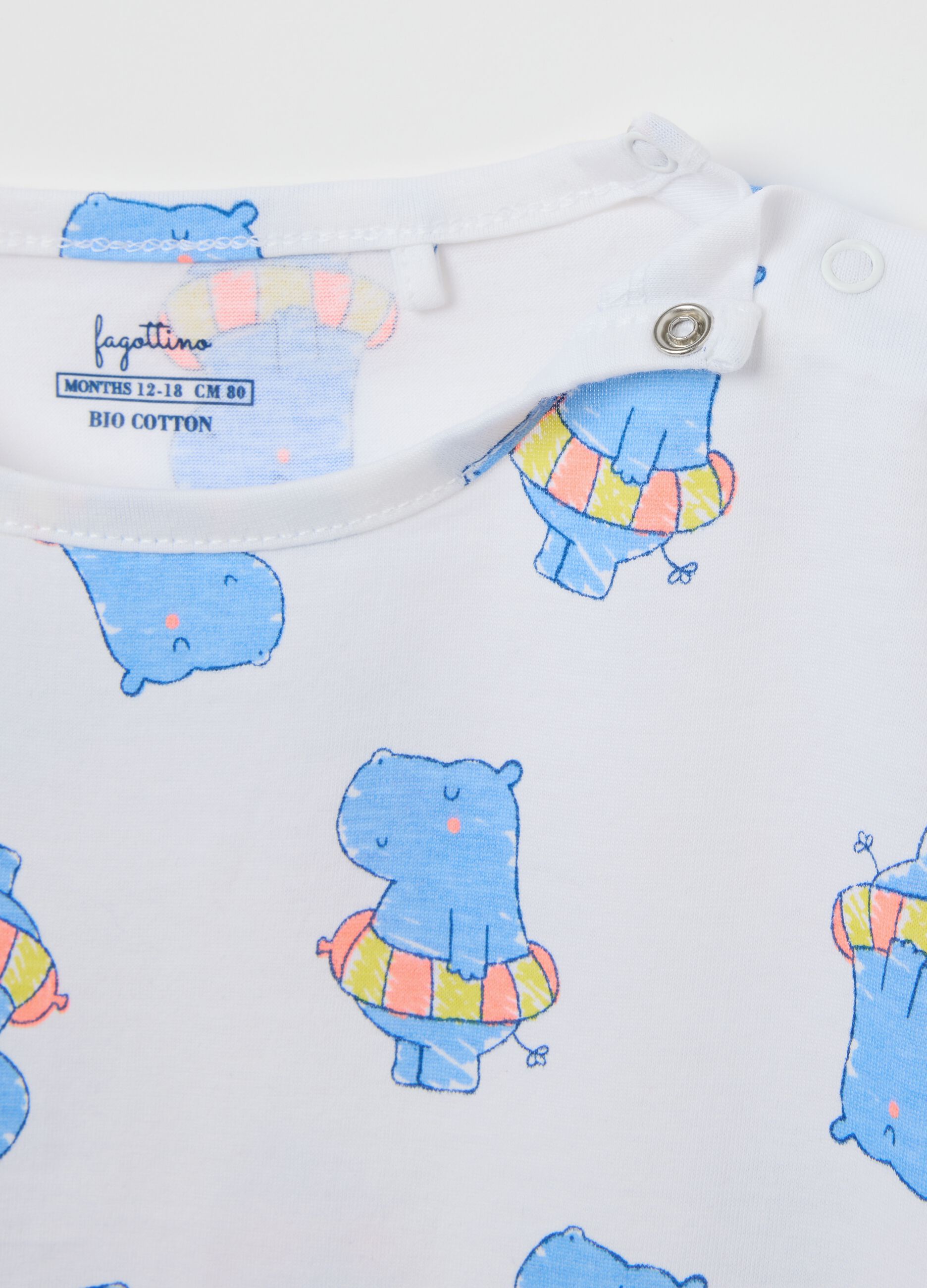 Multicolour pure cotton baby romper with short sleeves and print