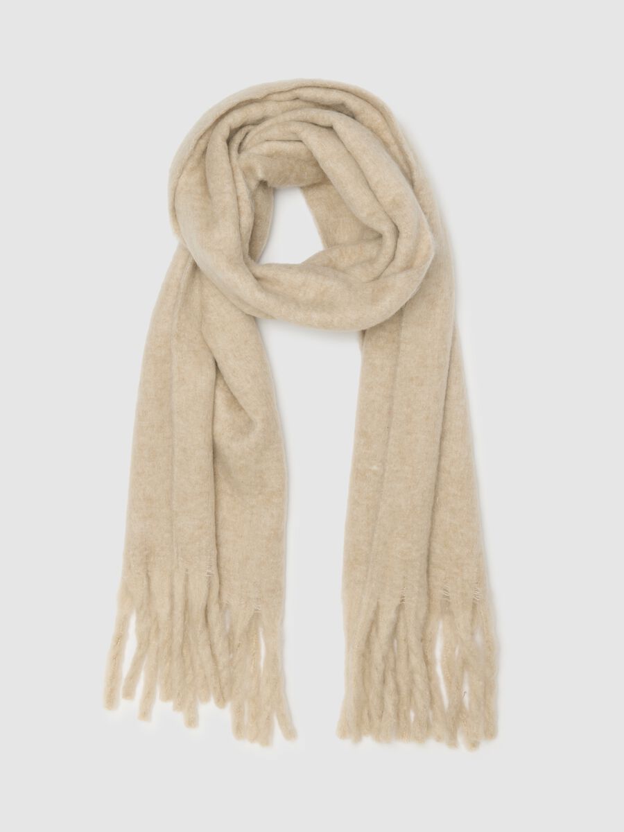 Beige scarf with fringes_0