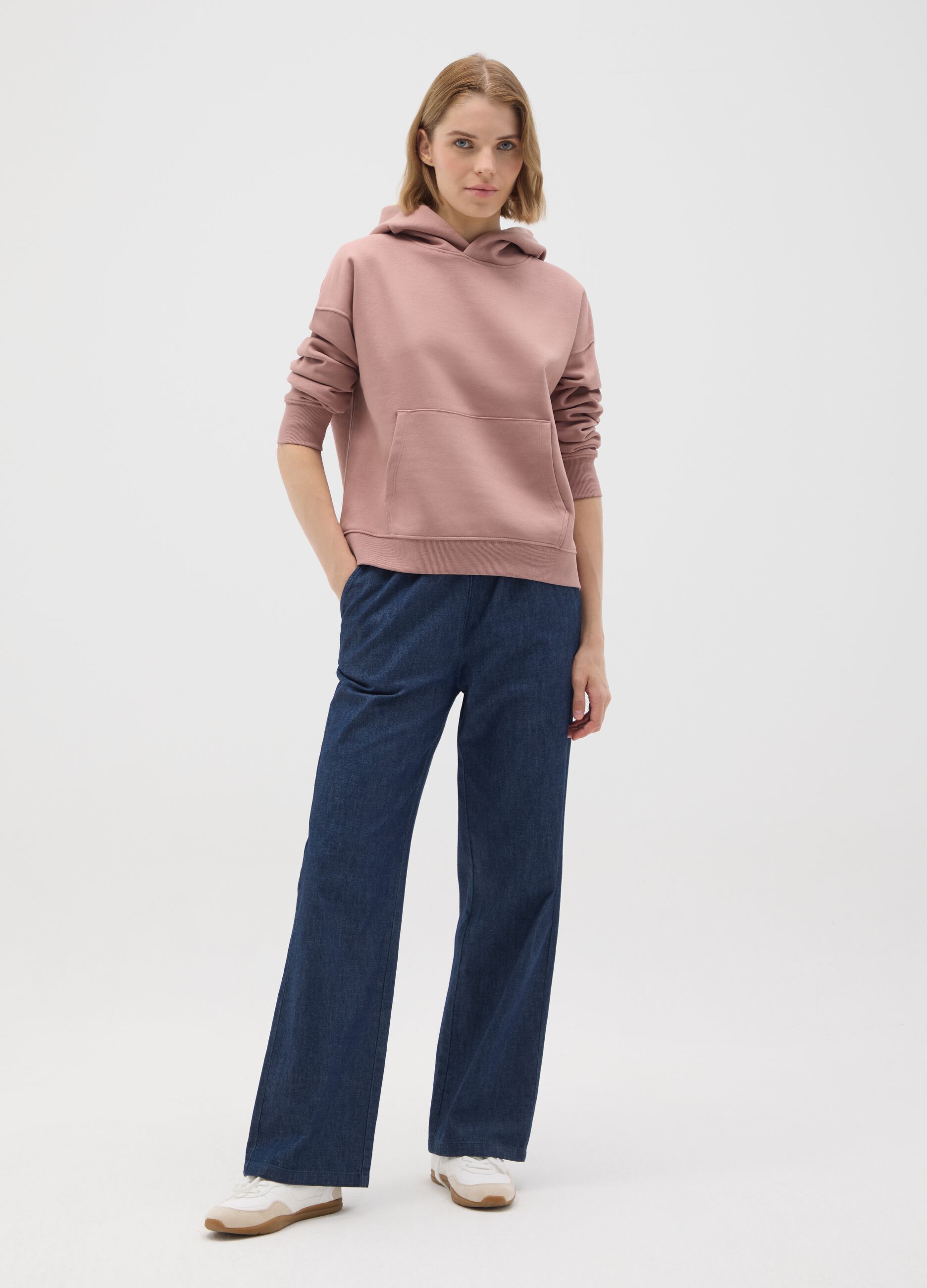 Pink regular fit cotton blend sweatshirt