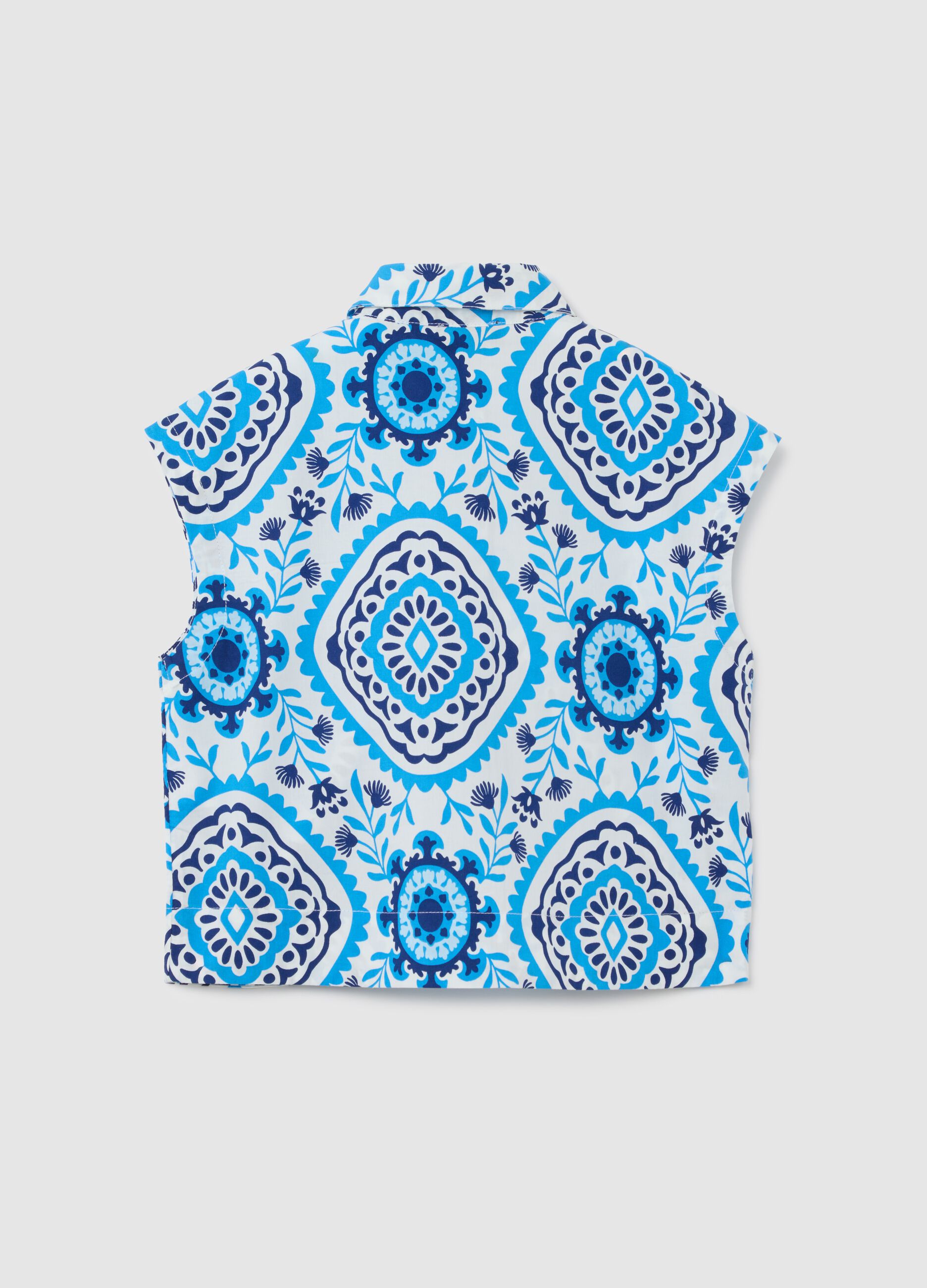 Sleeveless girl's shirt in multicolour pure cotton with print