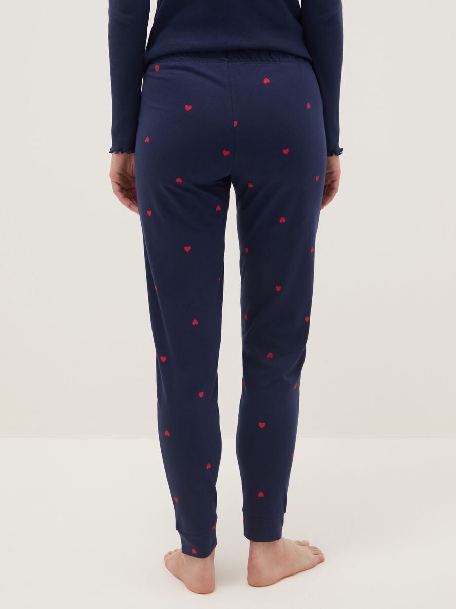 Blue pure cotton regular fit pyjama trousers with little hearts_2