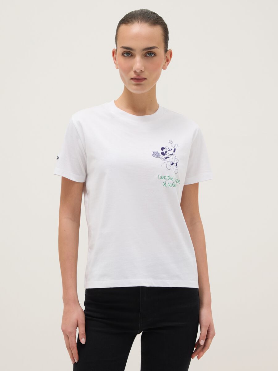 White pure cotton regular fit T-shirt with Minnie print_0