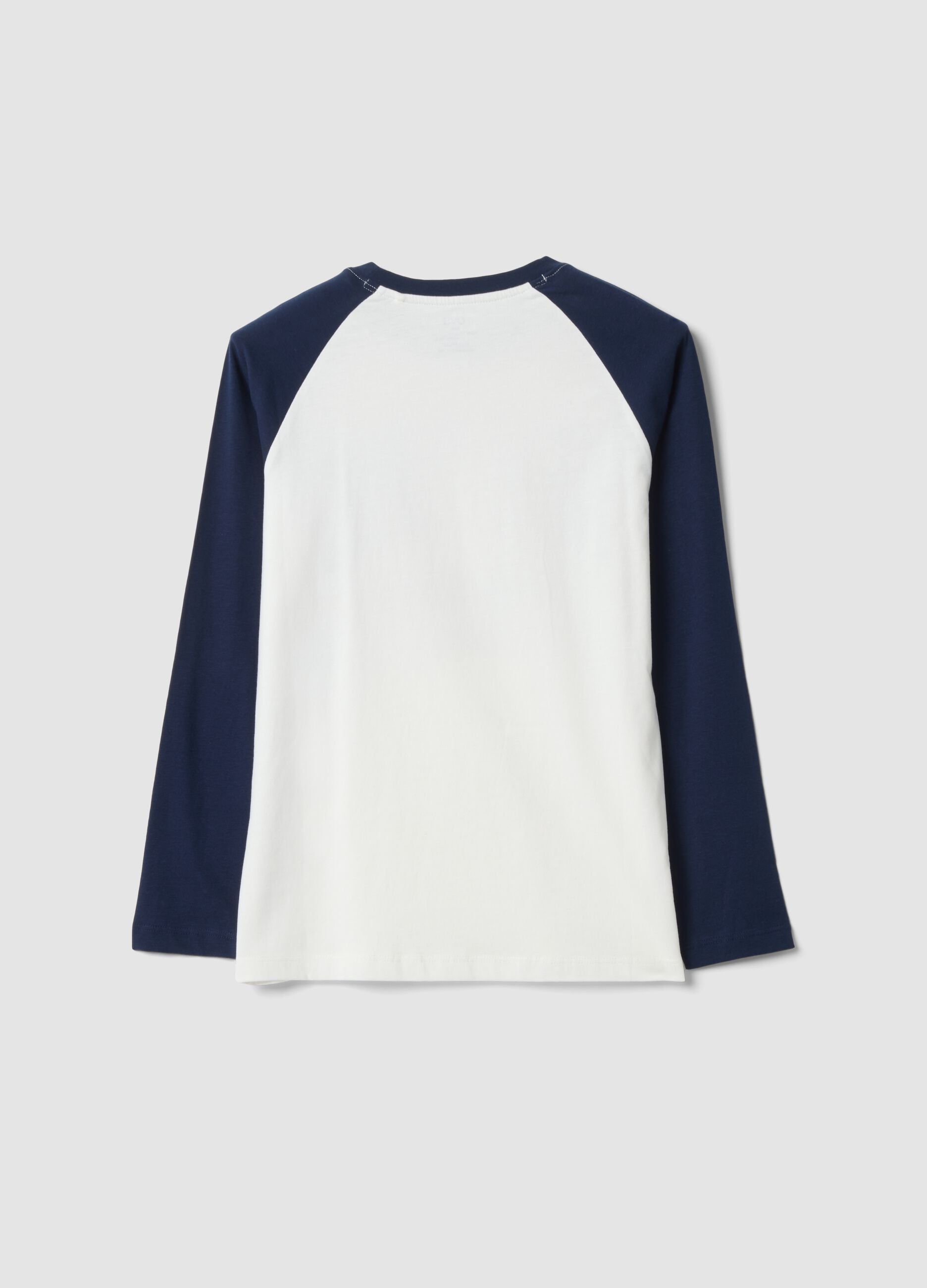 White pure cotton T-shirt with college print, relaxed fit