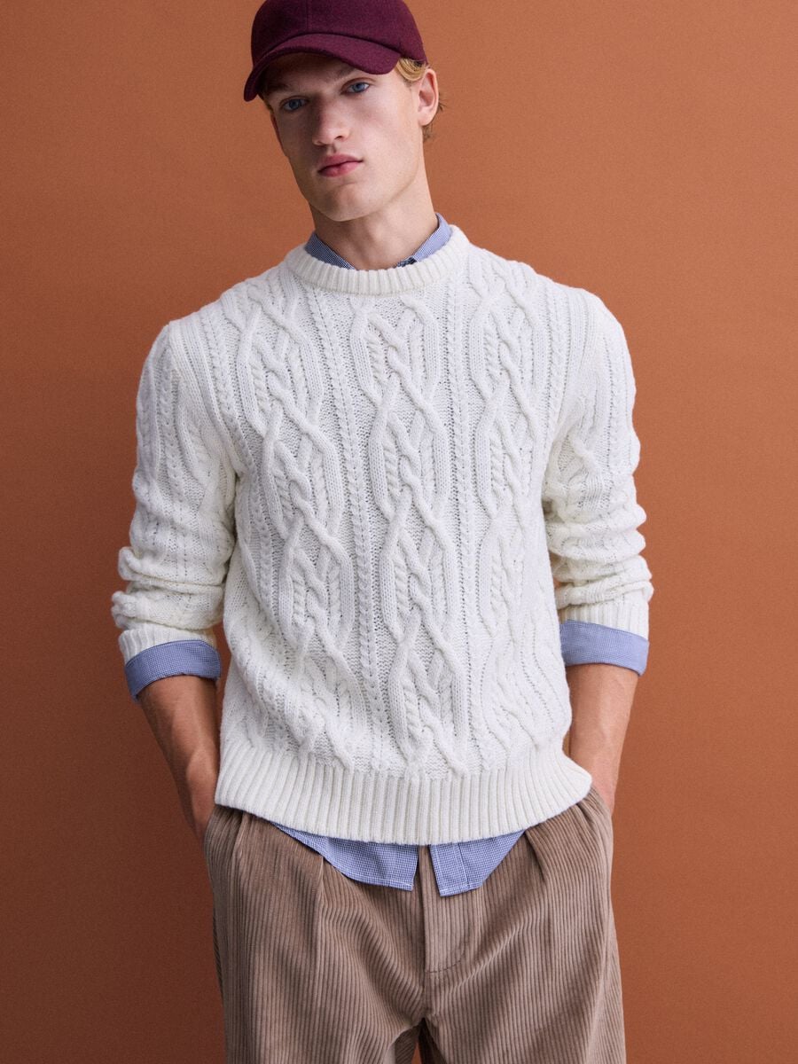 Maglia bianca in misto lana jacquard regular fit_0
