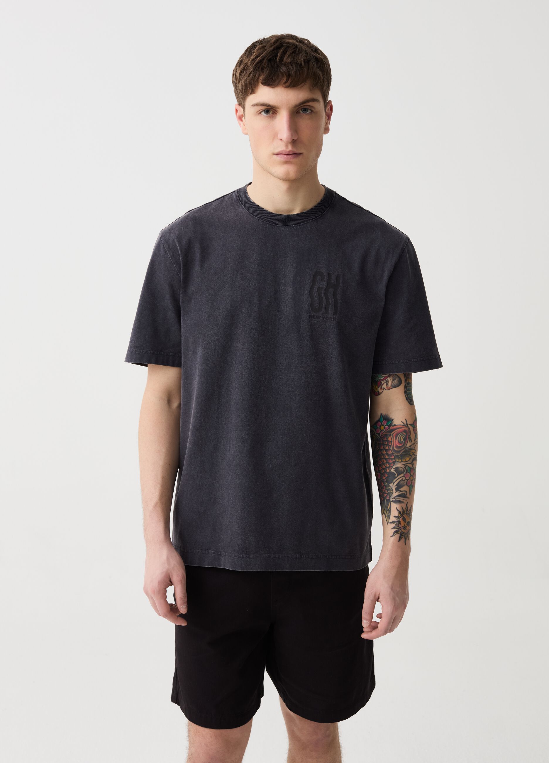 Ovs T-shirt effetto acid wash con stampa