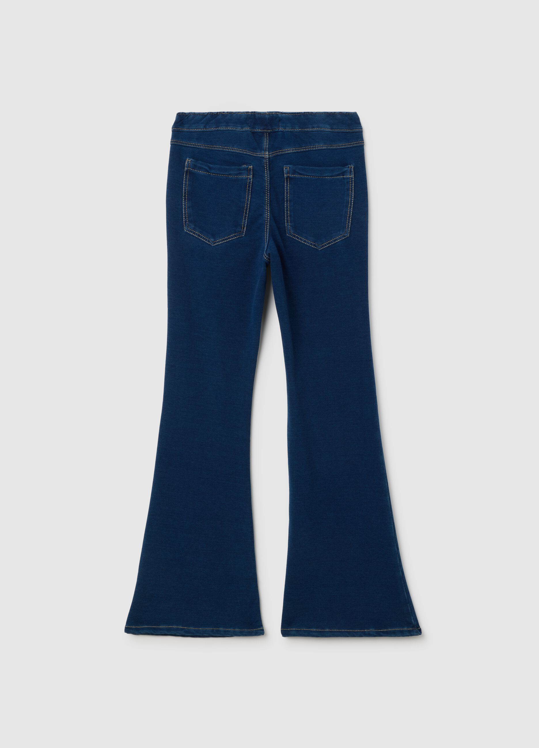 Girls' Blue Denim Cotton Flare Jeggings