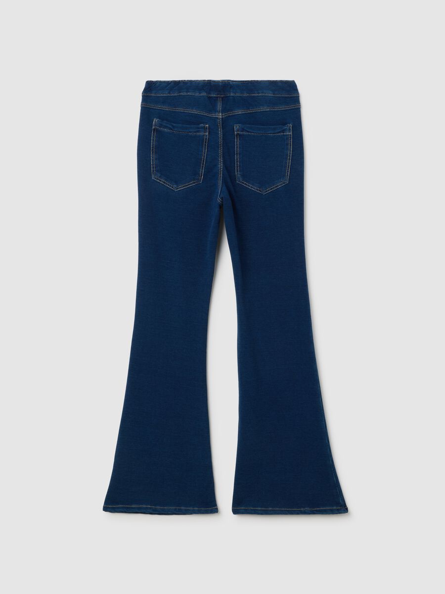 Girls' Blue Denim Cotton Flare Jeggings_1