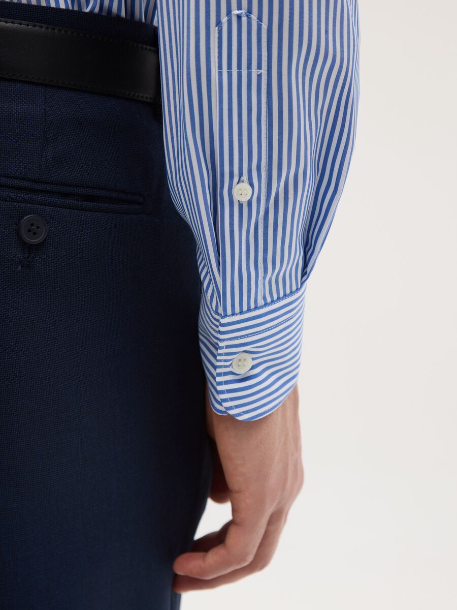 Slim Blue Striped Shirt with French Collar and Buttons_3