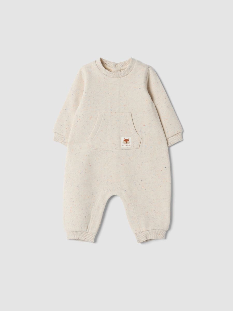 Beige organic cotton-blend babygrow with poppers_0