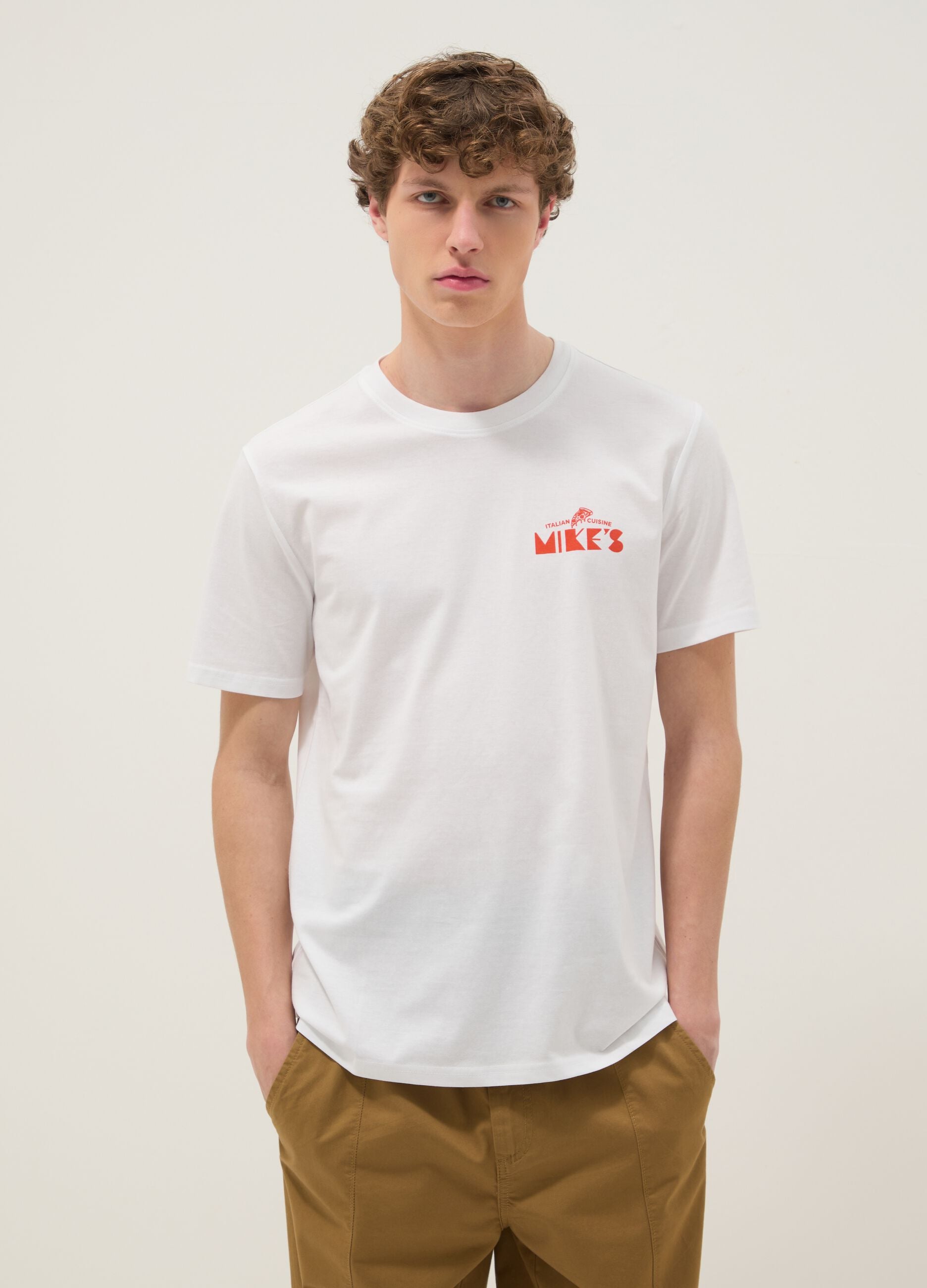 White printed T-shirt in pure cotton, regular fit