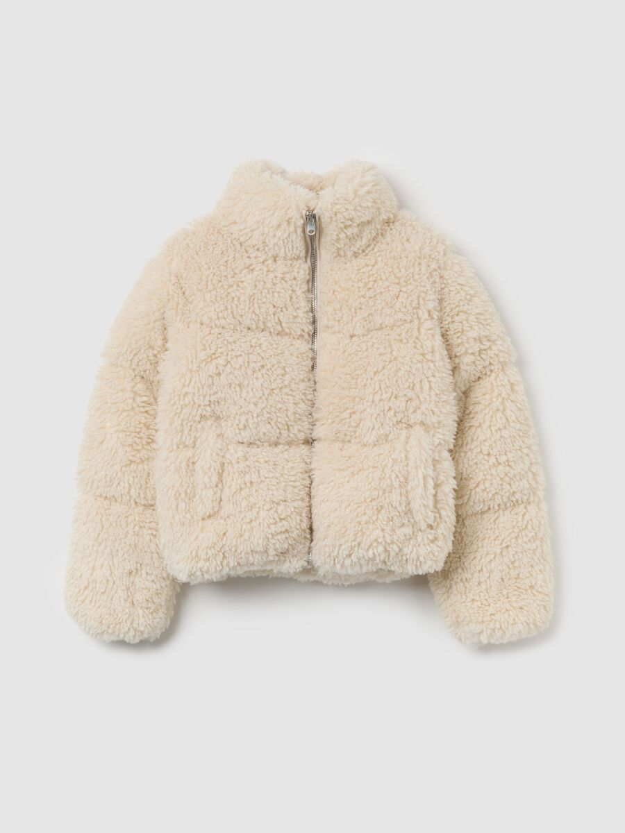 Regular fit beige girl's jacket with zip_3