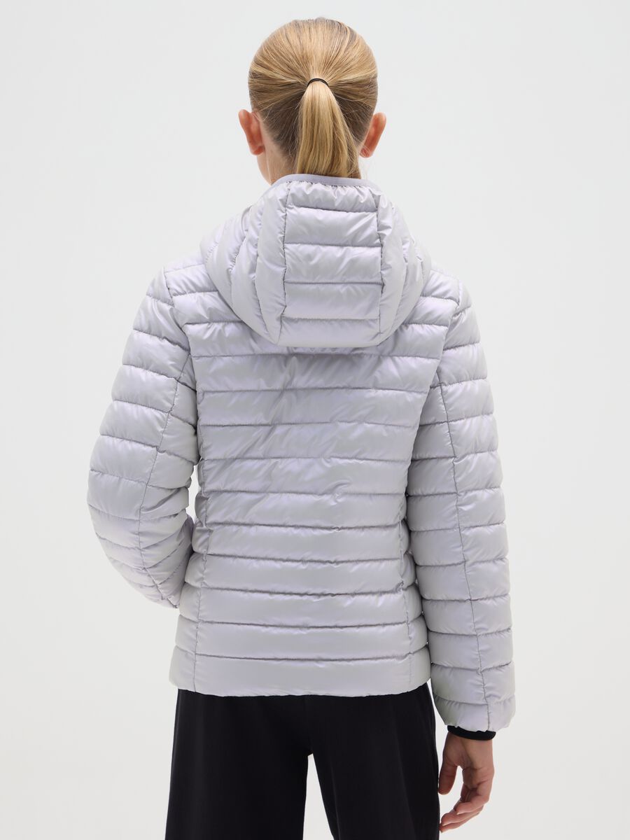 Grey winter jacket for girls with hood and zip_1