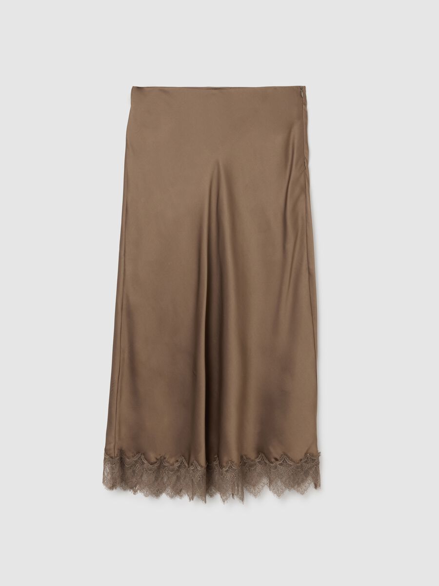 Brown satin skirt with lace and regular fit_0