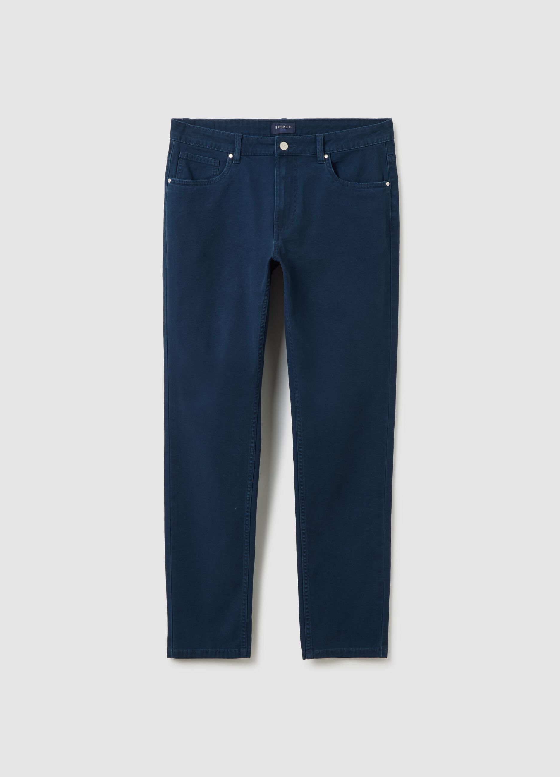 Slim Fit Blue Stretch Cotton Trousers