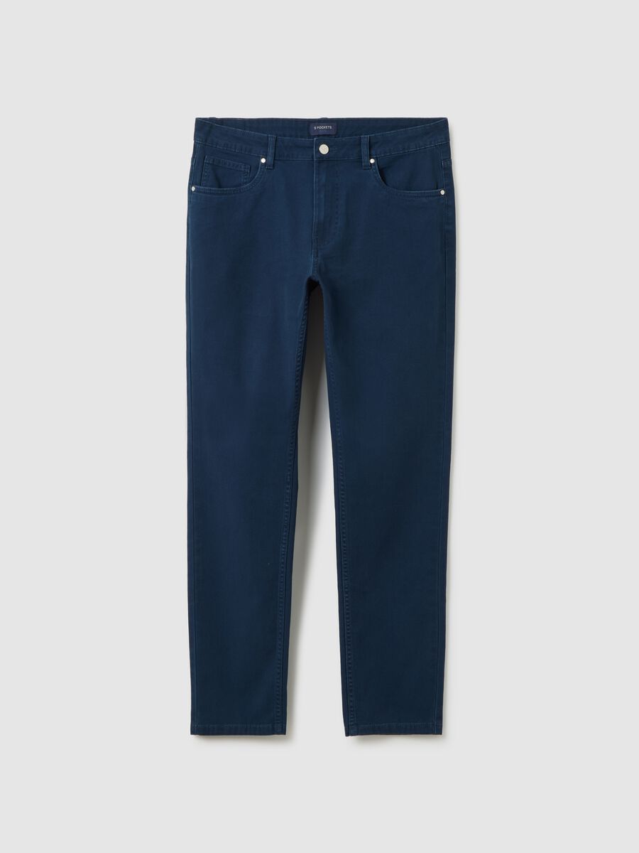 Slim Fit Blue Stretch Cotton Trousers_0