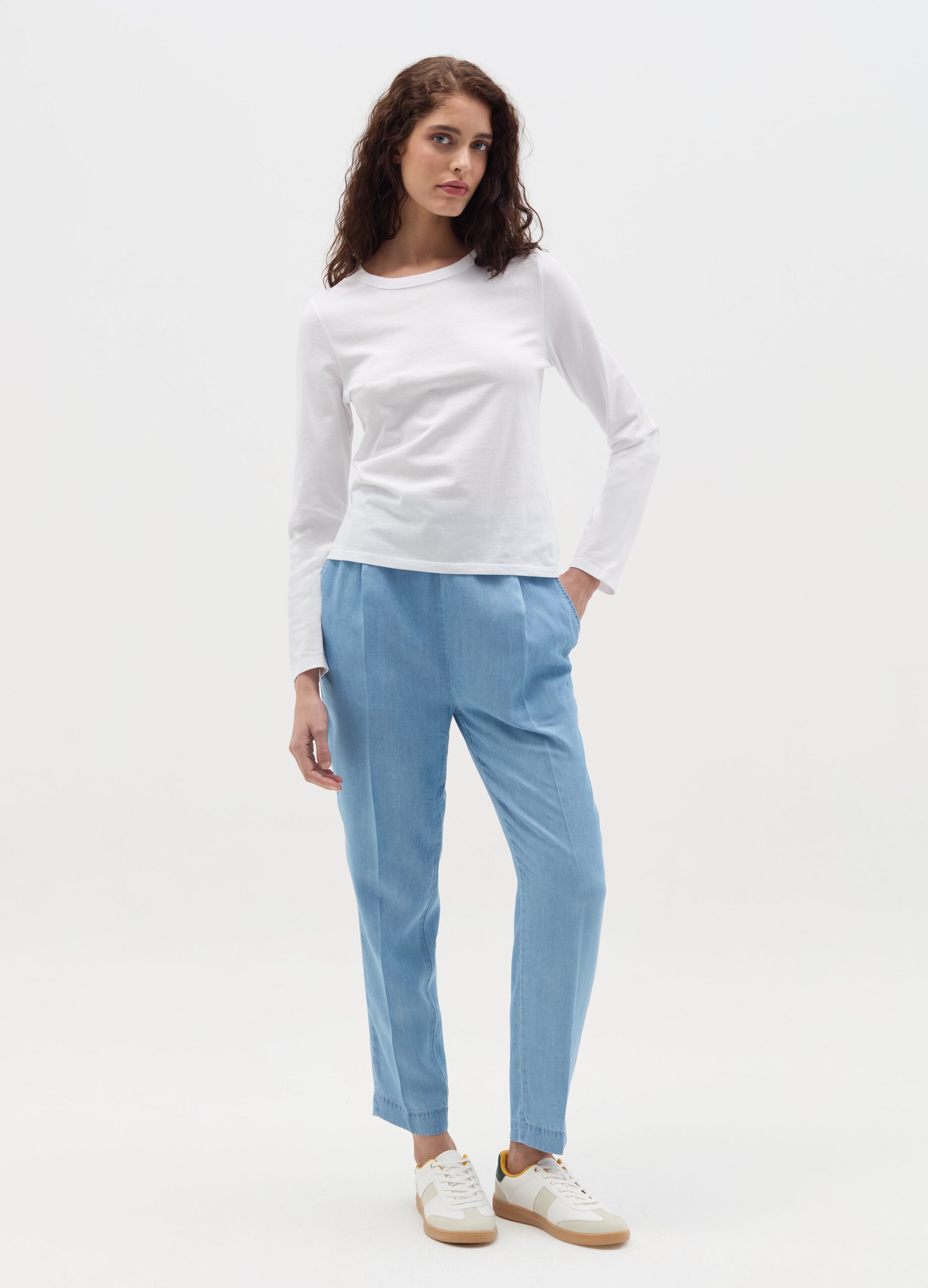 Carrot-fit denim-effect joggers