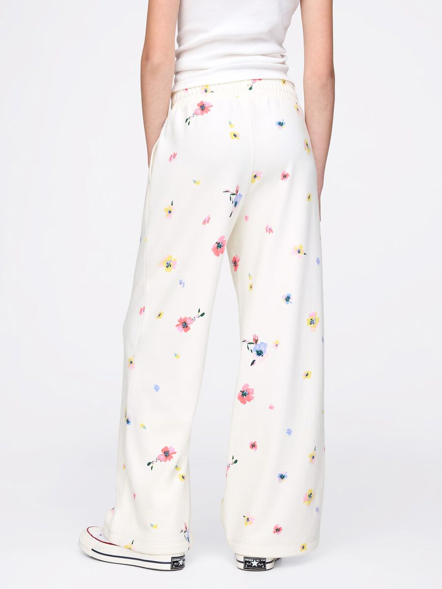 White wide-leg joggers with flowers print_2