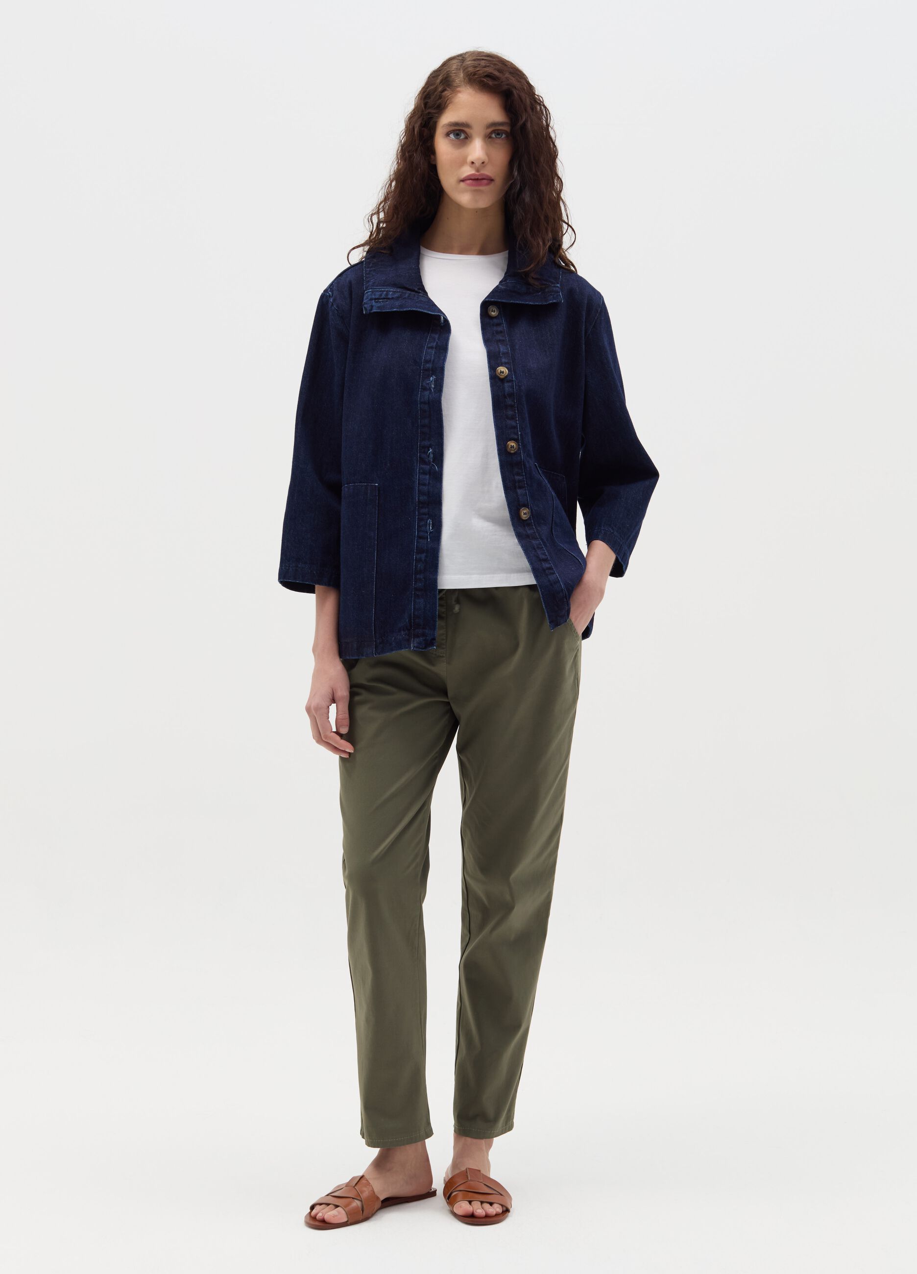 Short denim jacket with three-quarter sleeves