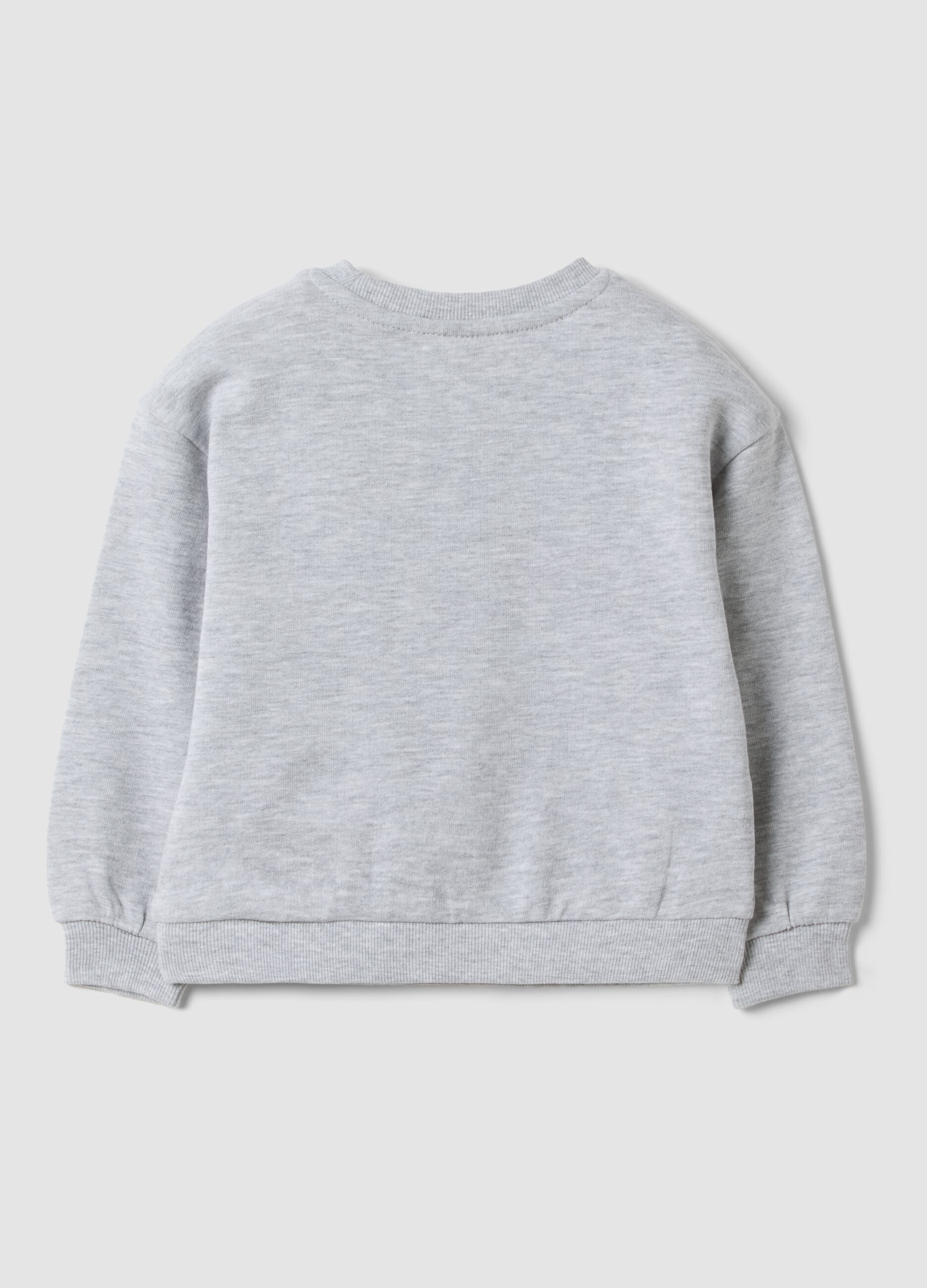 Grey crew-neck cotton and viscose blend sweatshirt with embroidered star for baby girl