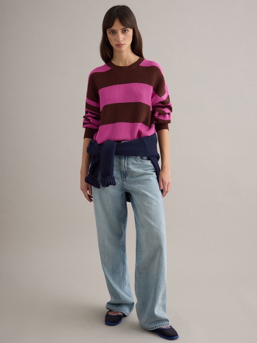 Multicoloured striped crew neck sweater in regular fit cotton blend_2