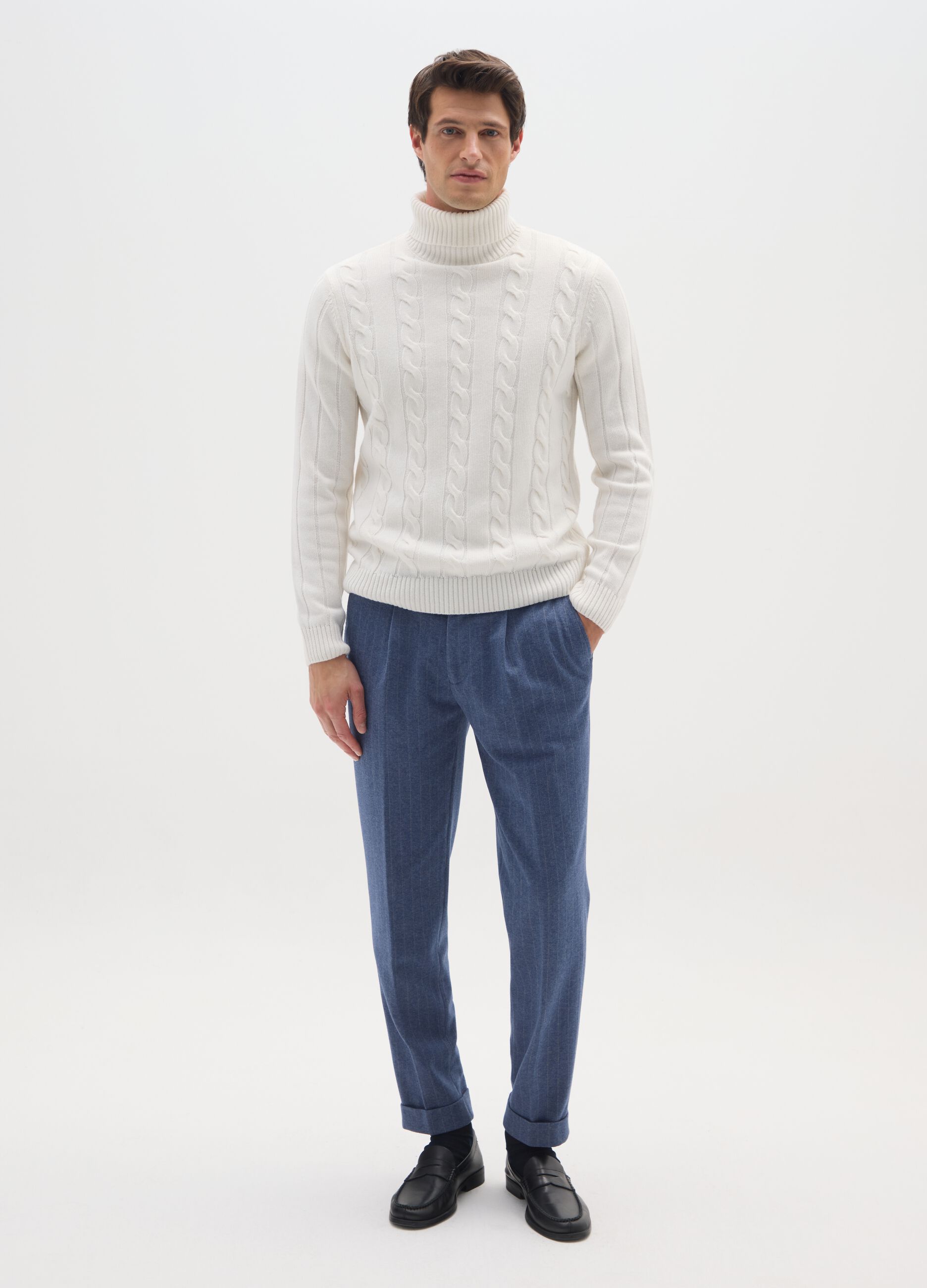 Blue Striped Slim Fit Trousers
