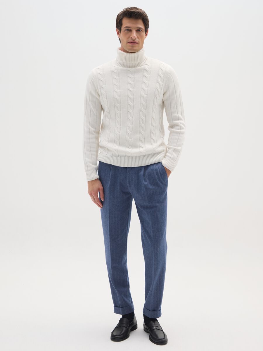 Blue Striped Slim Fit Trousers_0