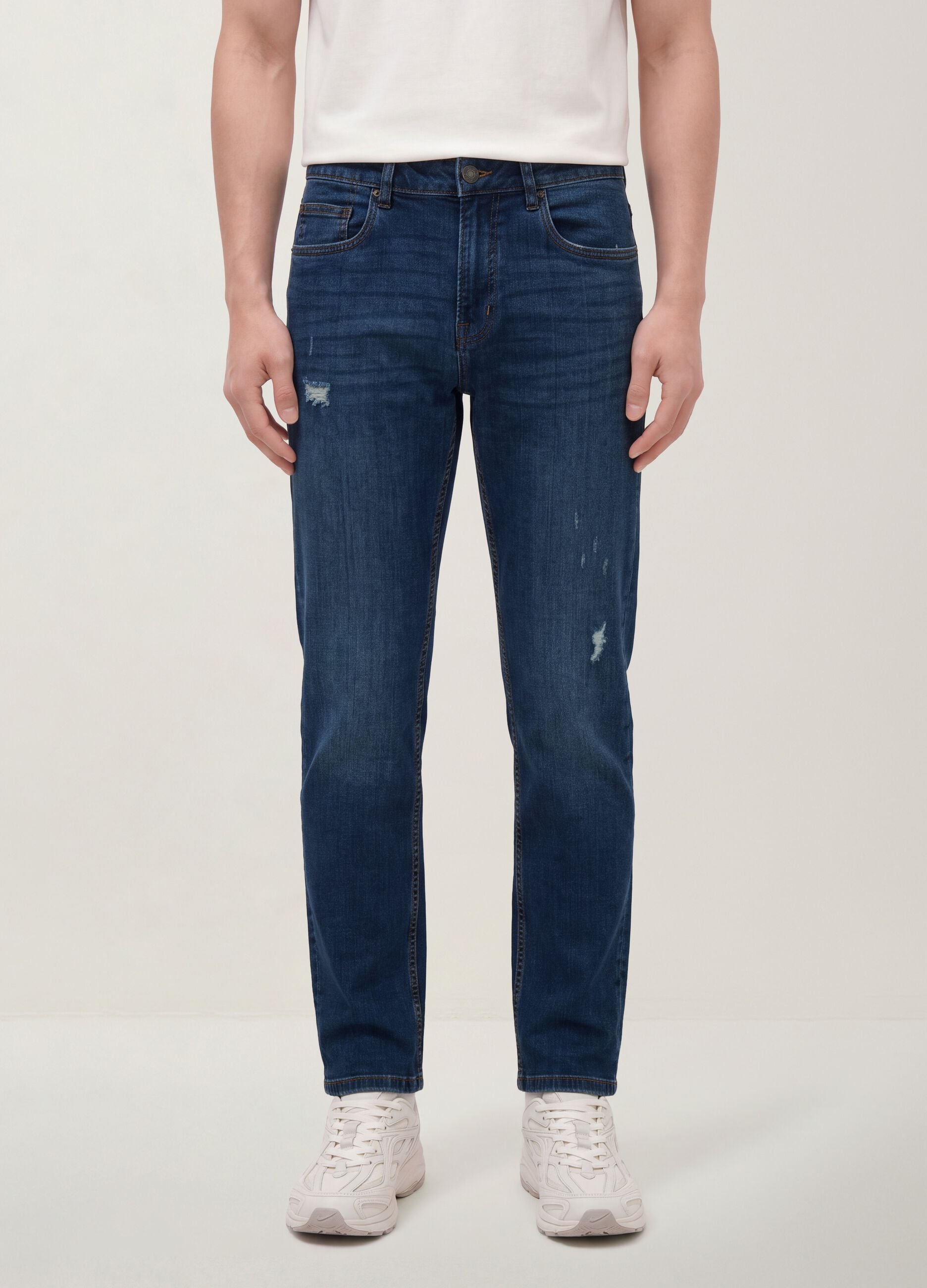 Dark blue stretch cotton denim jeans, regular fit