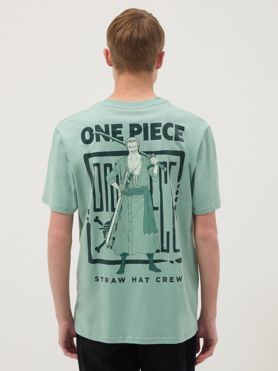 T-shirt verde con scritta One Piece in puro cotone relaxed fit_3