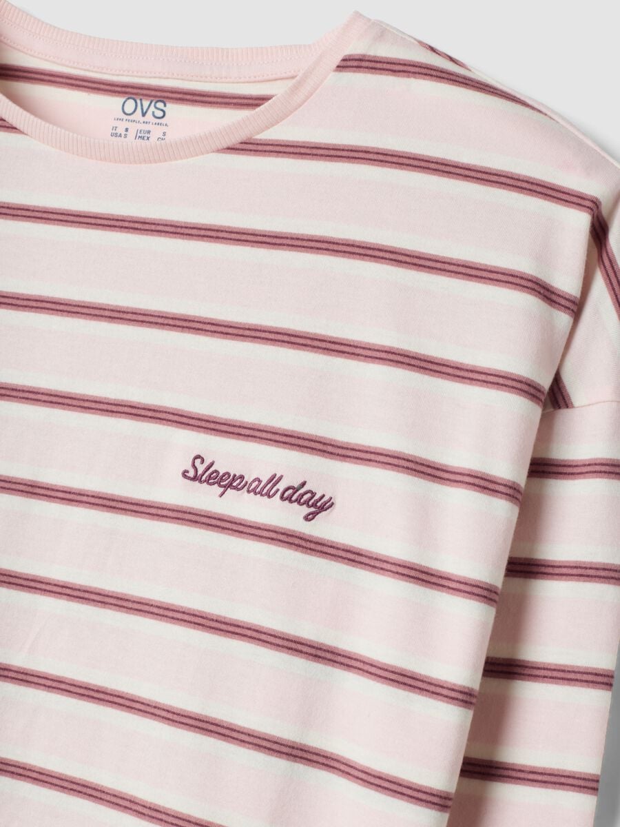 Pink pure organic cotton striped crew-neck pyjamas_5