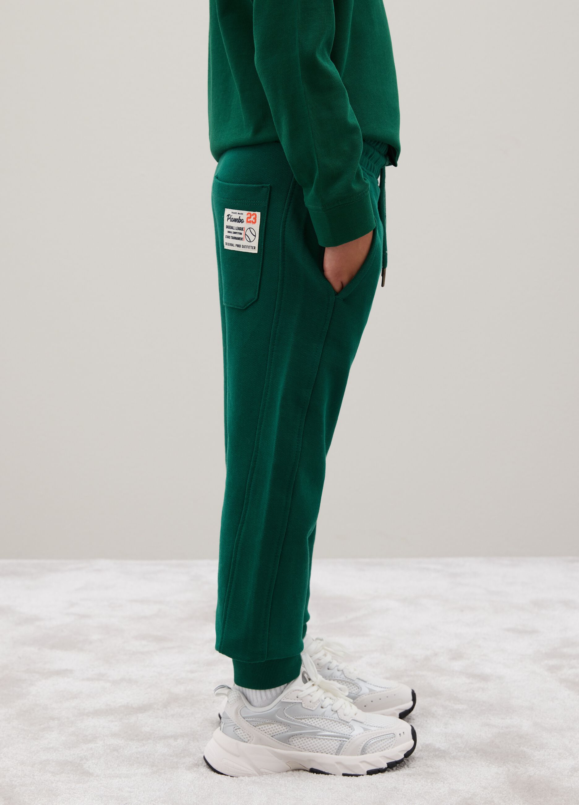 Boys' green pure cotton regular fit trousers
