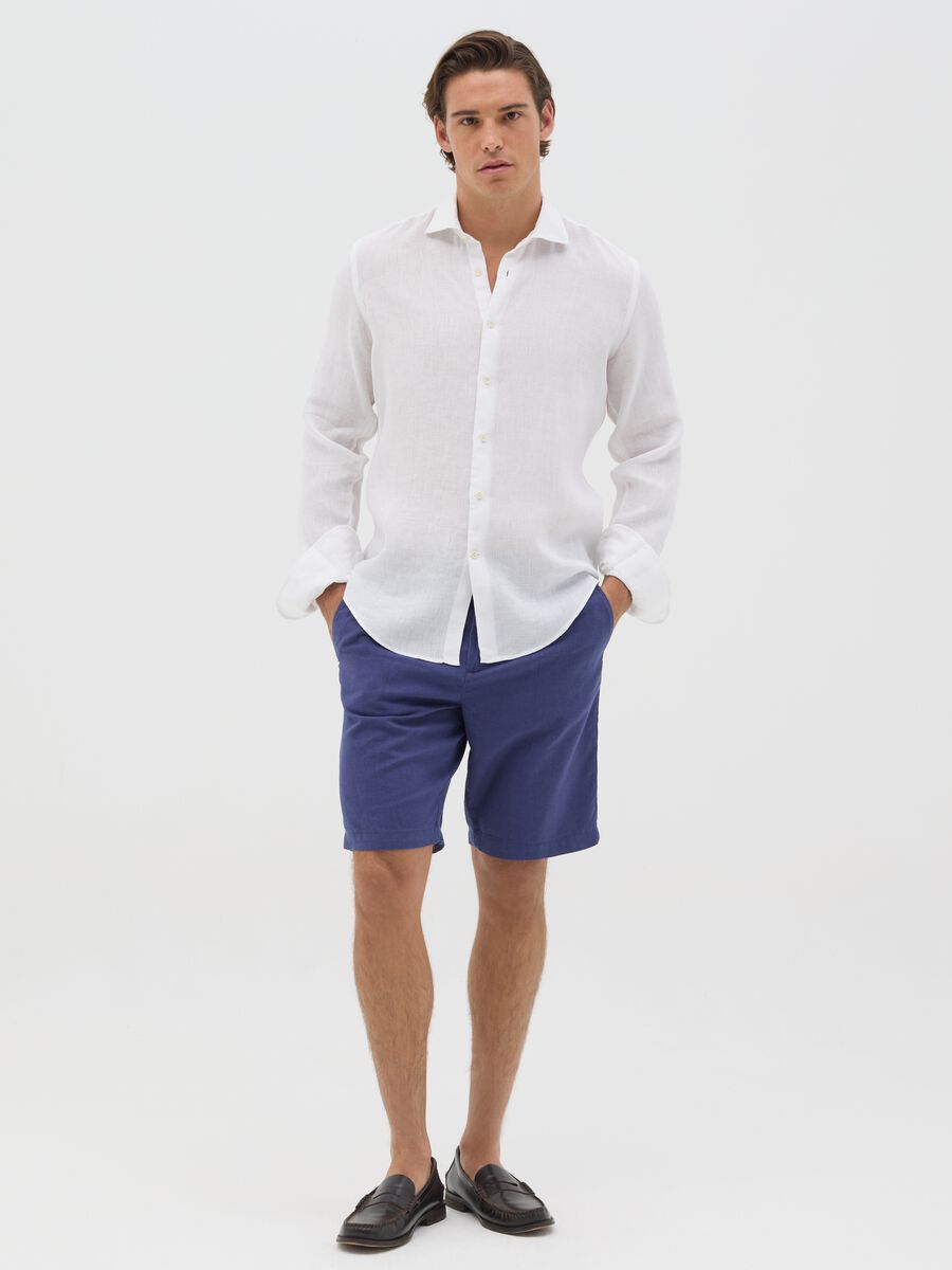 Men’s blue cotton and linen regular-fit shorts_0