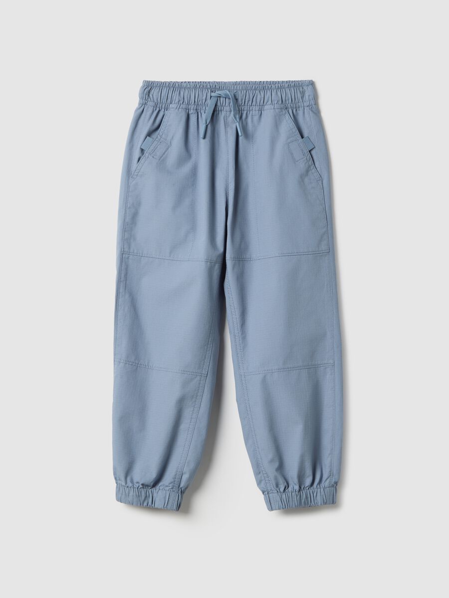 Regular fit azure pure cotton jogger trousers for children_0