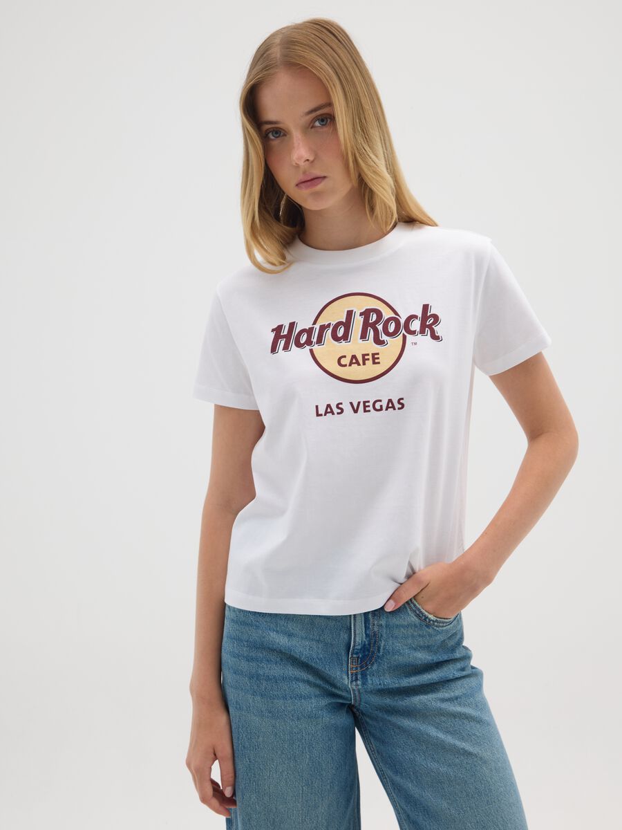 T-shirt bianca in puro cotone con stampa Hard Rock Cafe_1