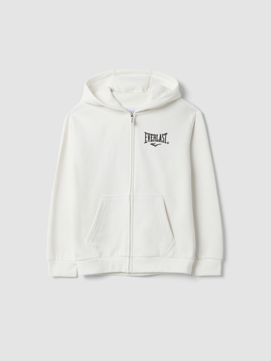 White cotton-blend hooded sweatshirt with Everlast logo_0