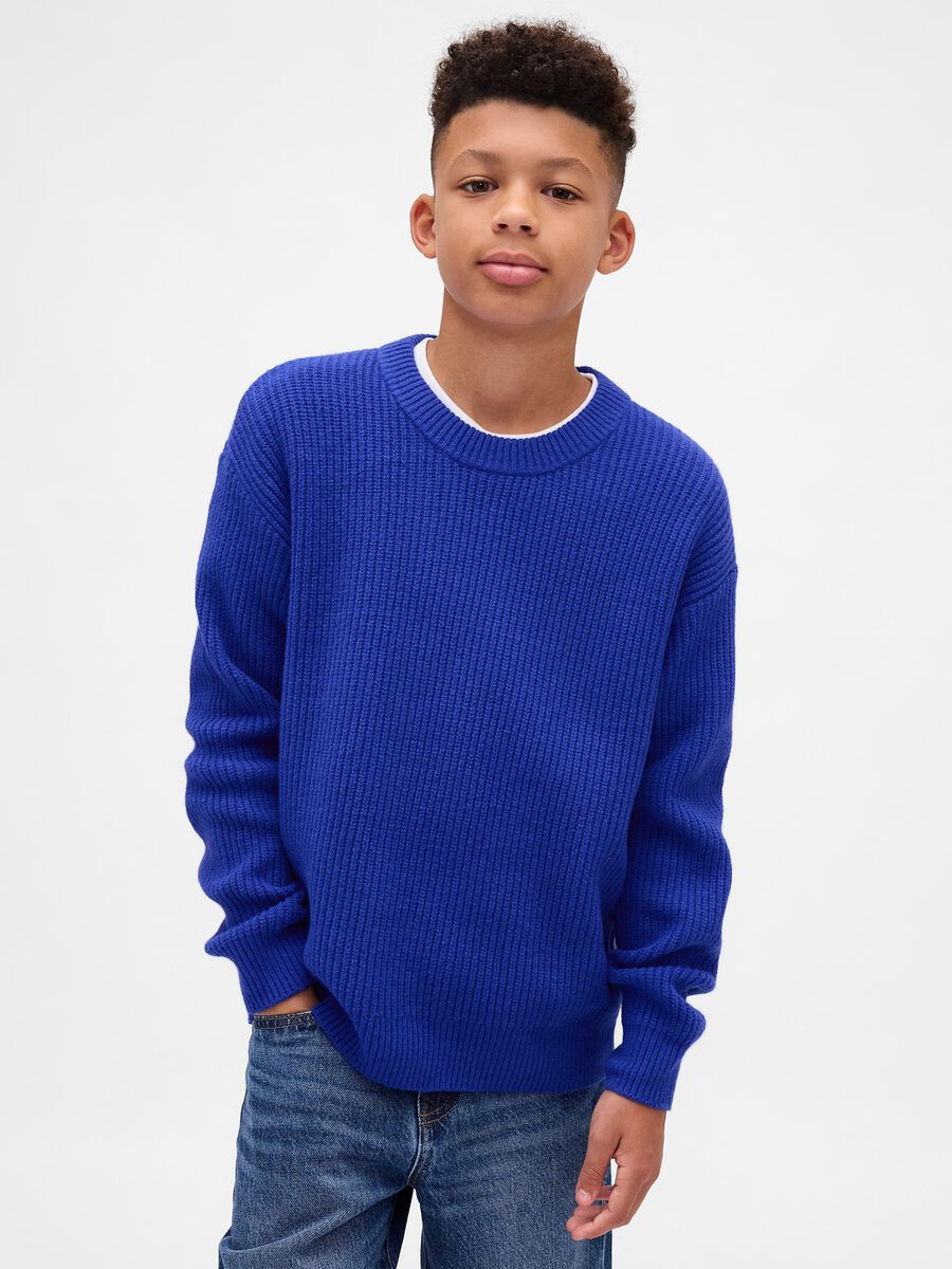 Maglione da bambino in misto cotone blu_0