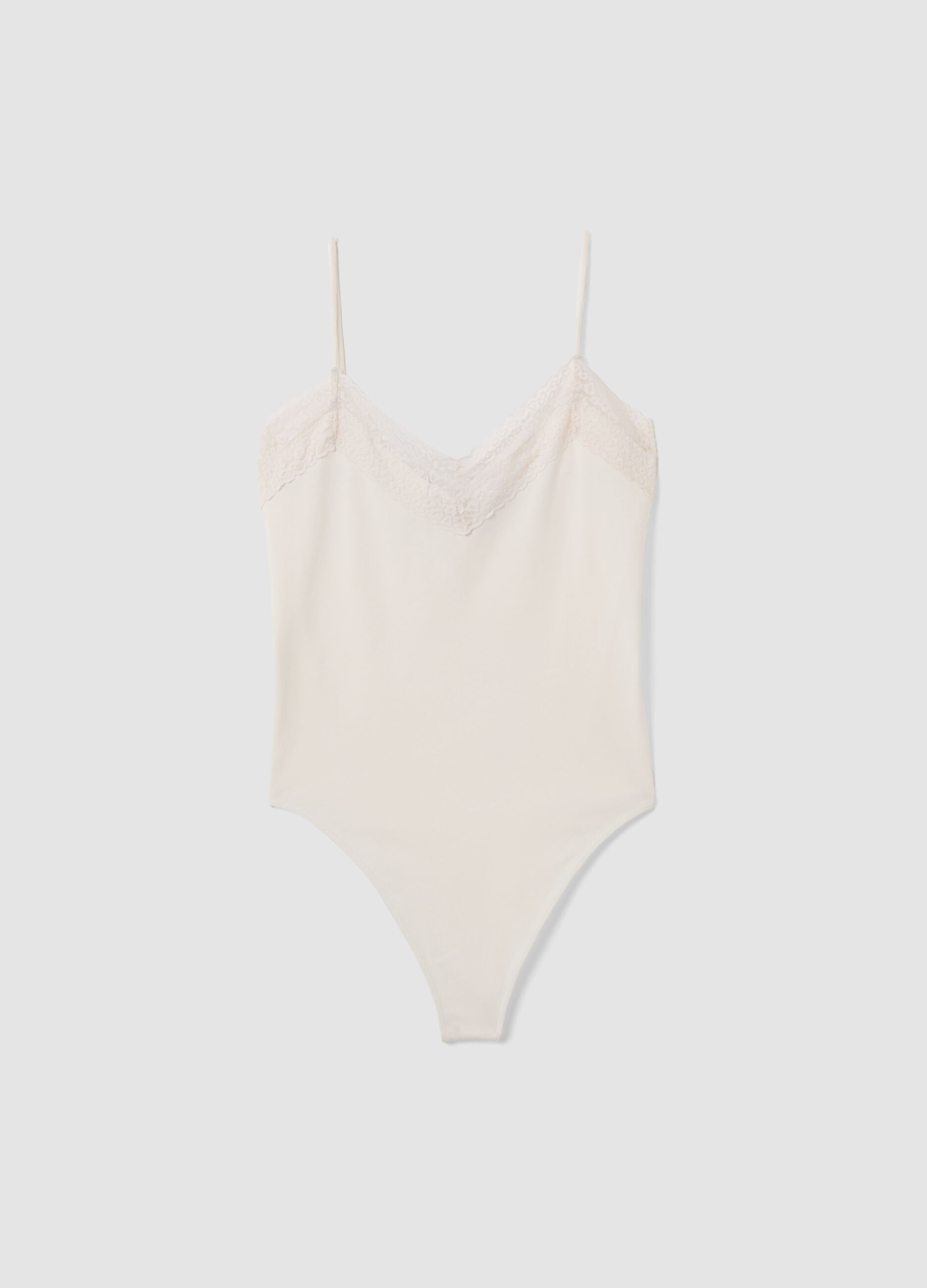 White fitted stretch-cotton bodysuit with lace