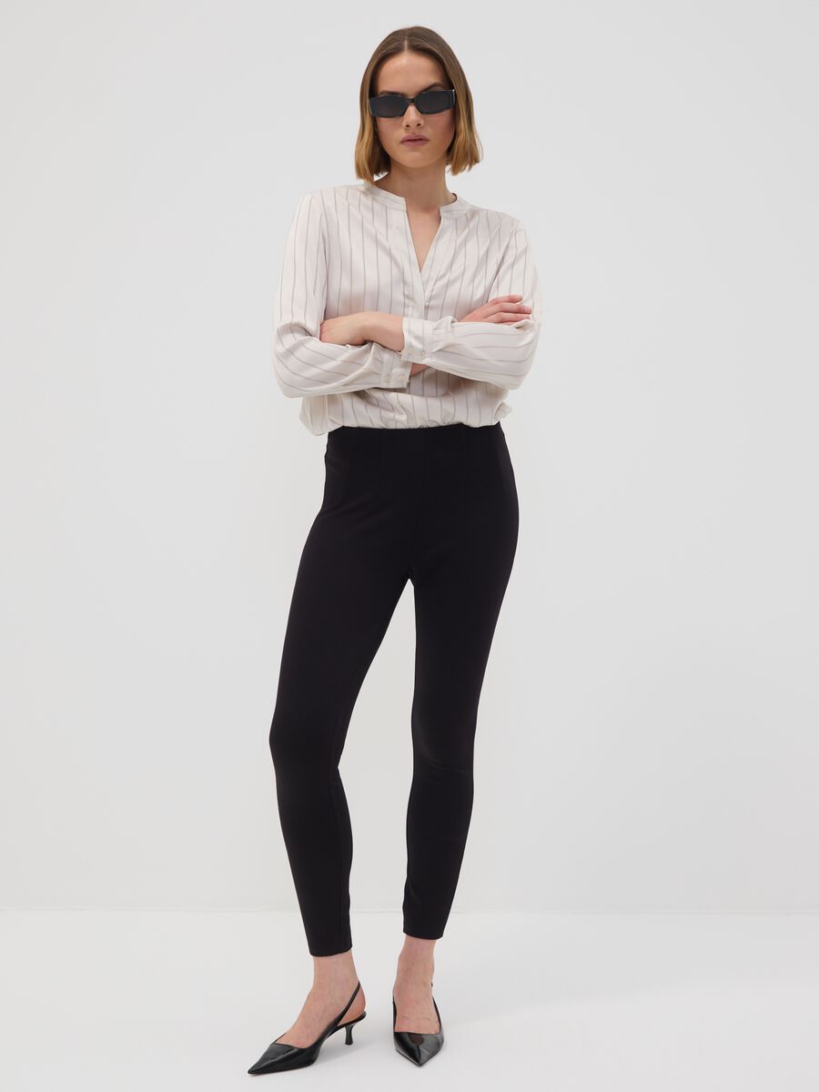 Leggings neri in punto Milano di viscosa elasticizzata slim fit_0