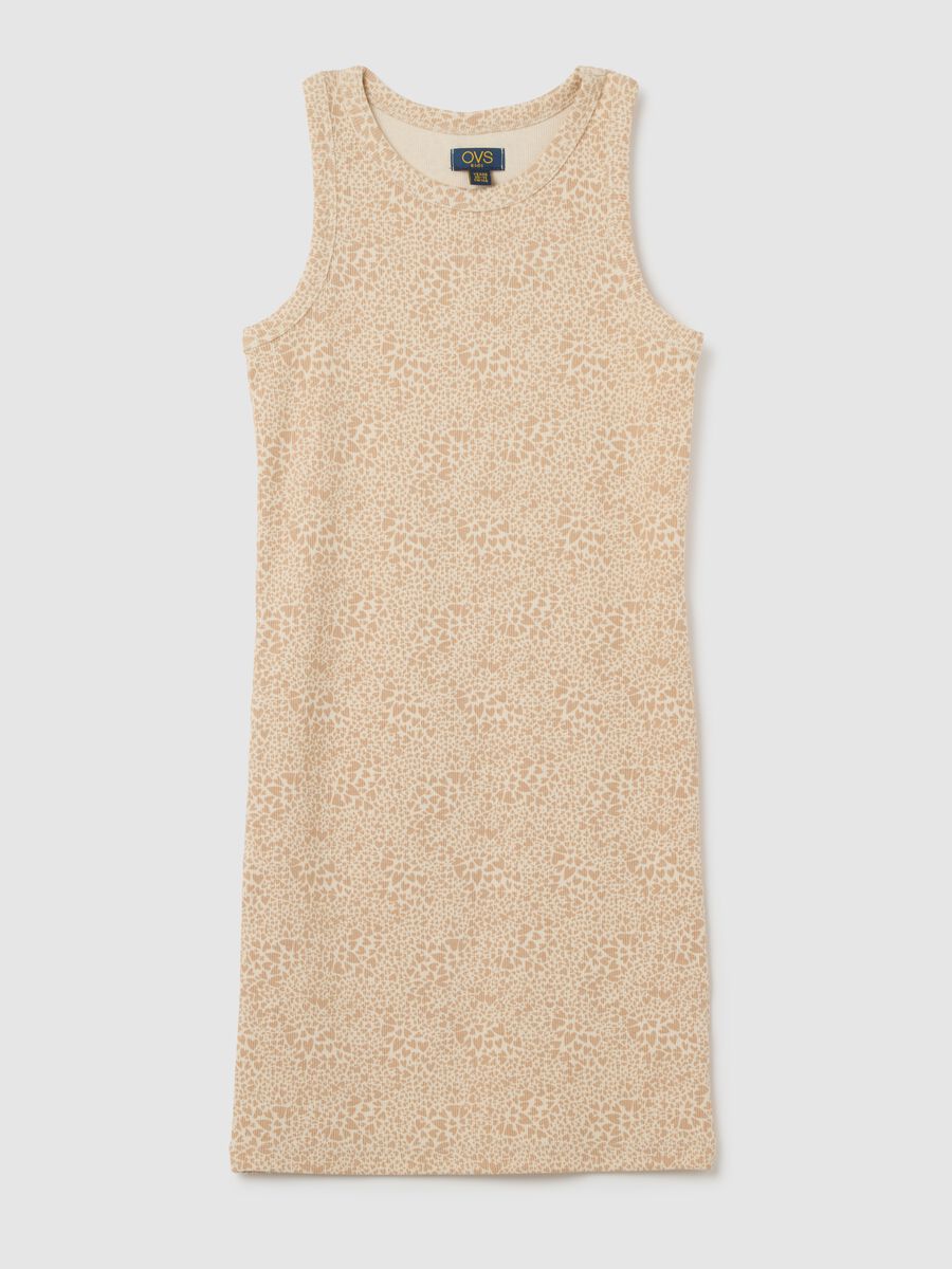 Beige Sleeveless Stretch Cotton Girl's Dress_0