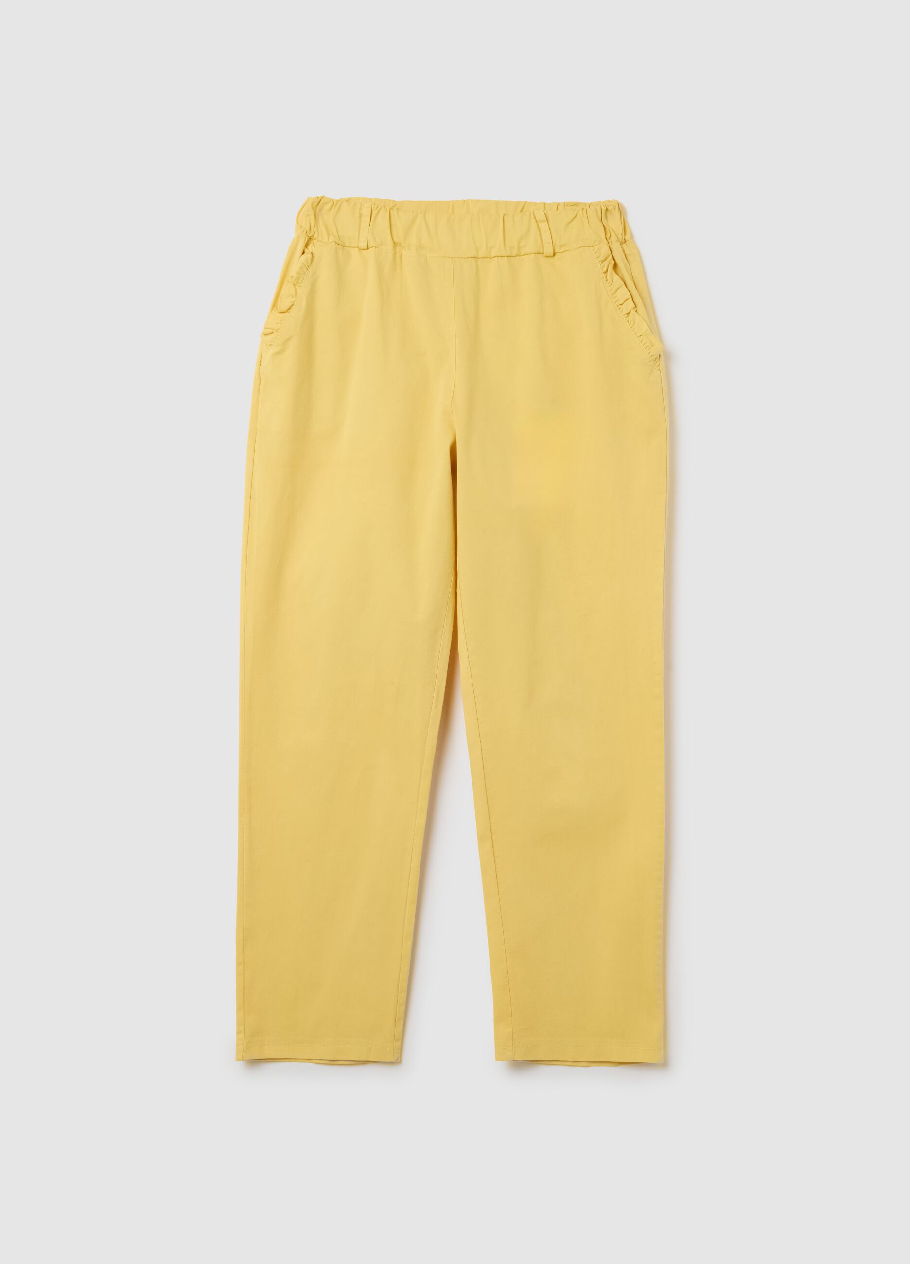 Stretch cotton trousers with drawstring