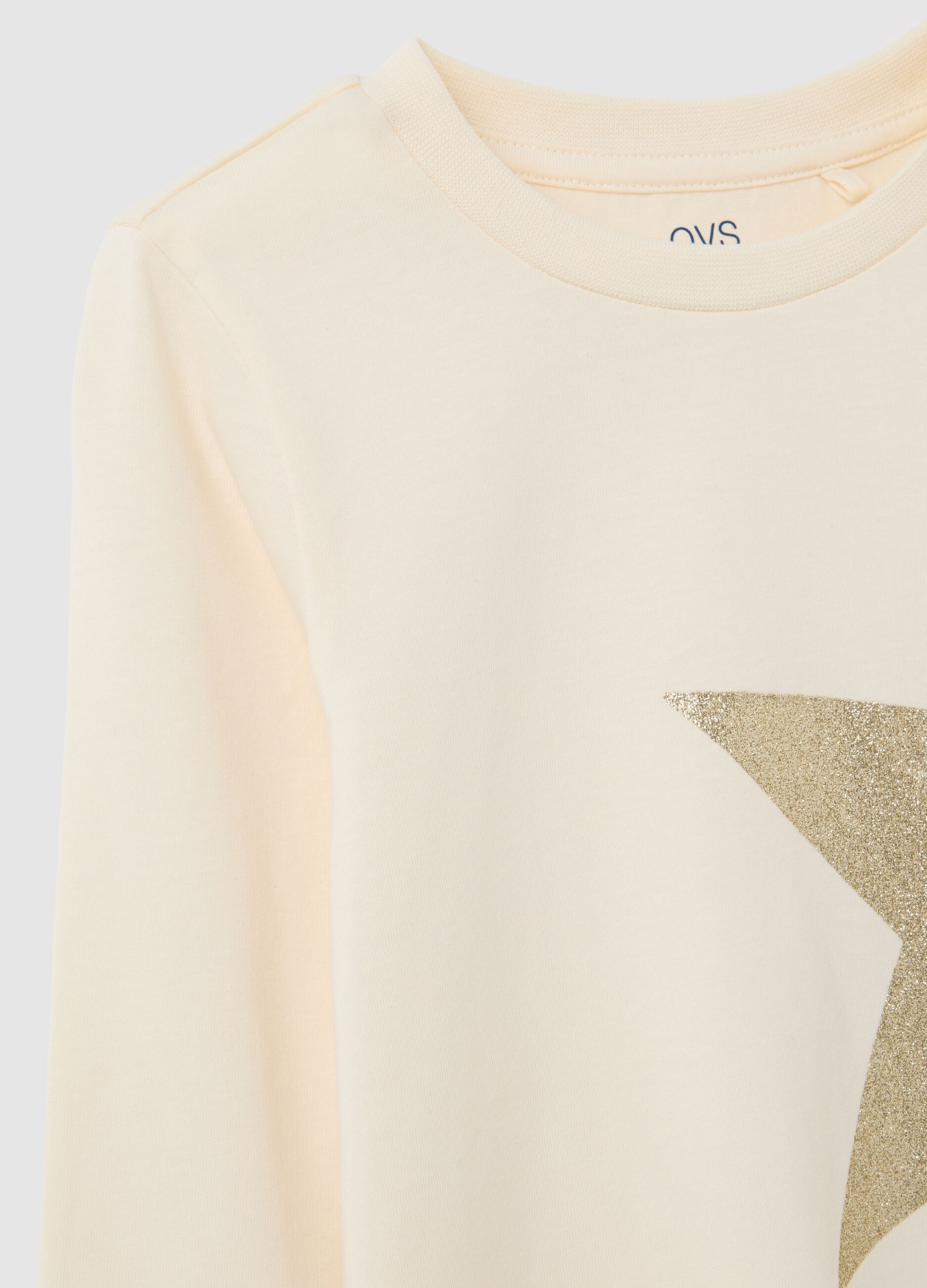 Beige girls' T-shirt in pure cotton, regular fit