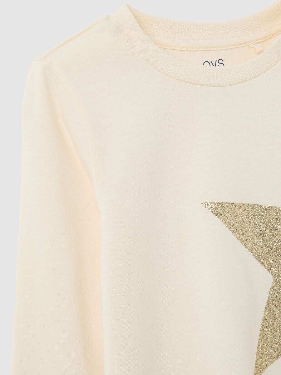 Beige girls' T-shirt in pure cotton, regular fit_2