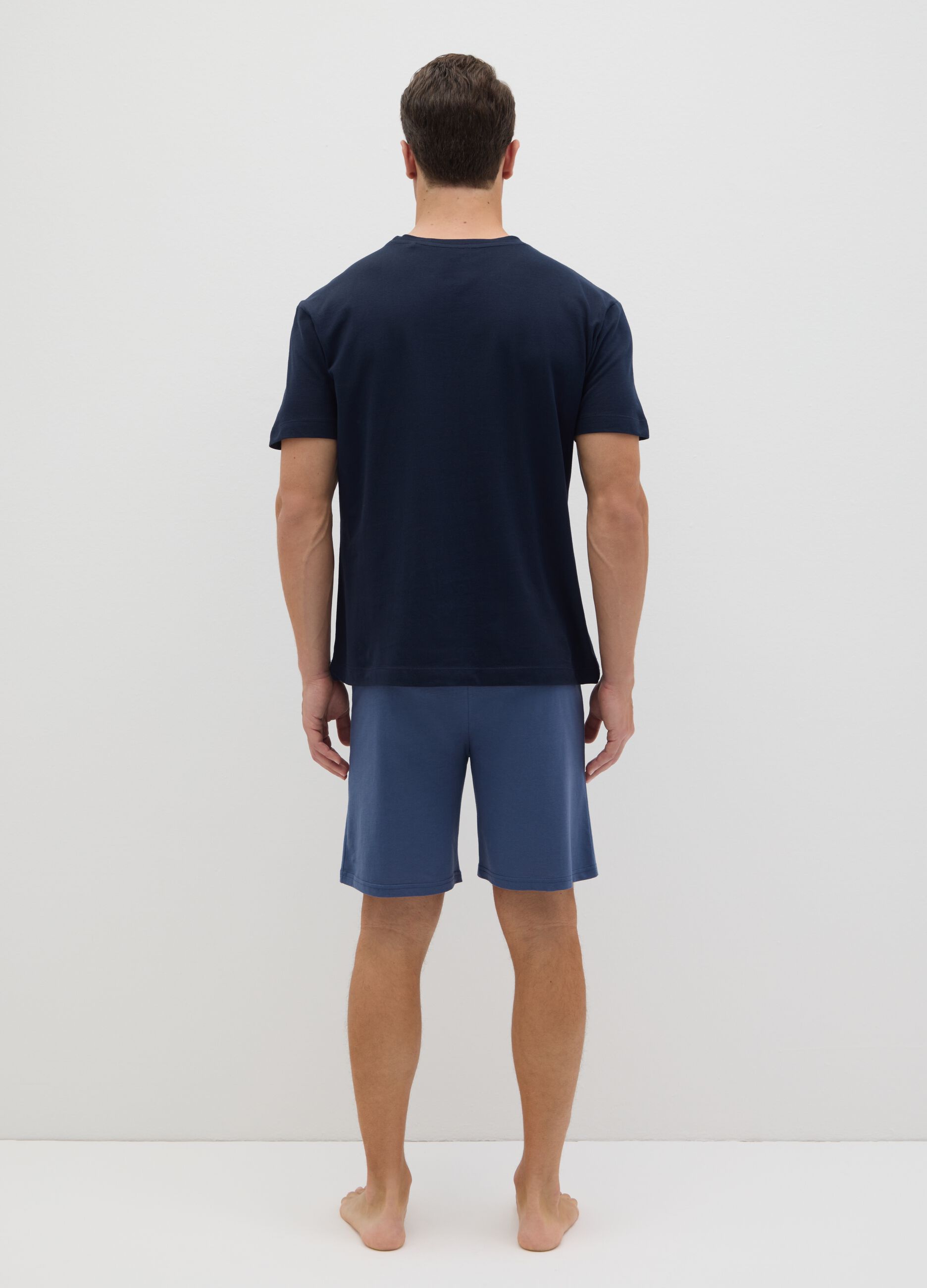 Men's blue cotton regular fit t-shirt and bermuda shorts set