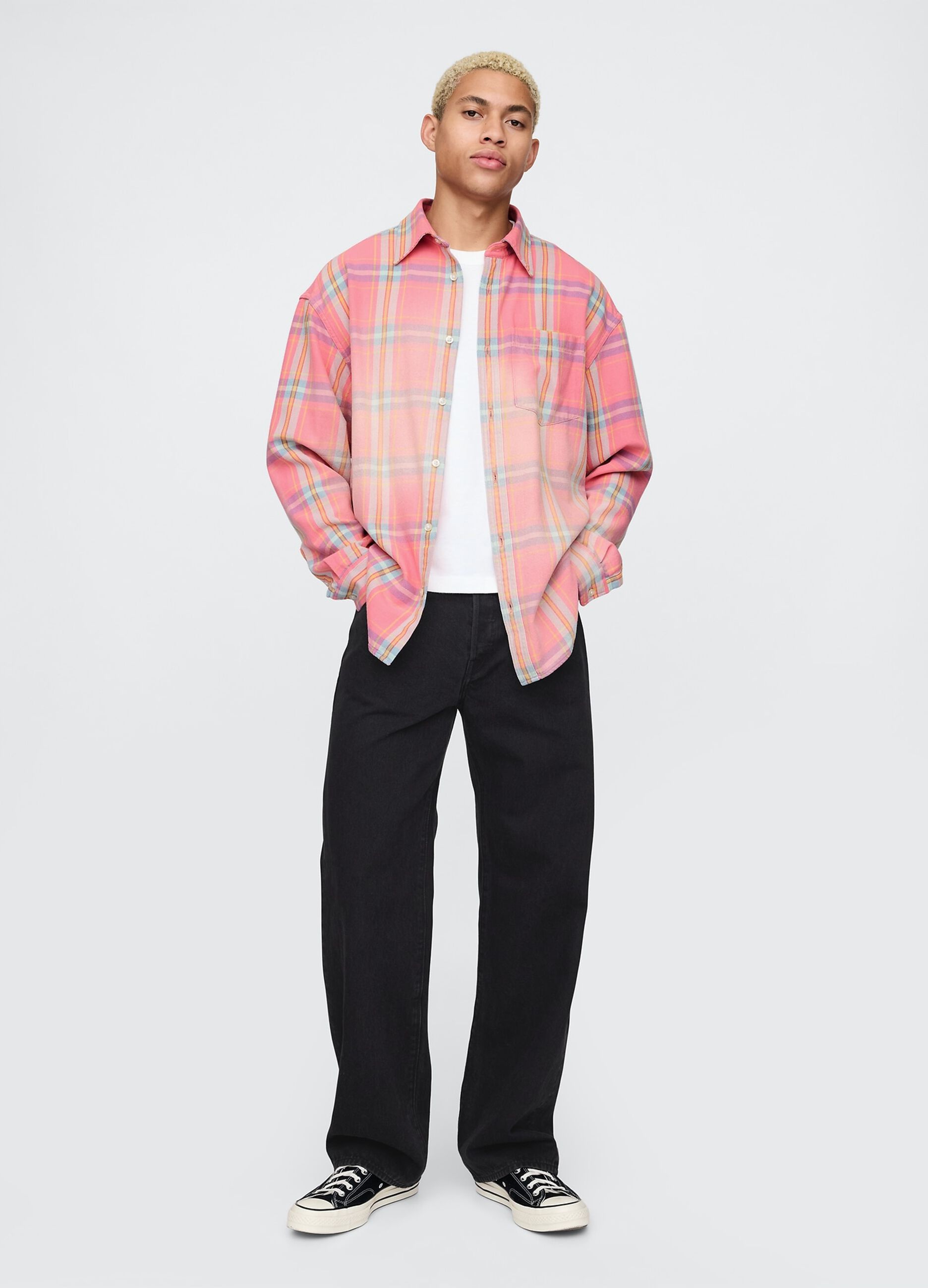Orange and pink checked cotton Gap shirt