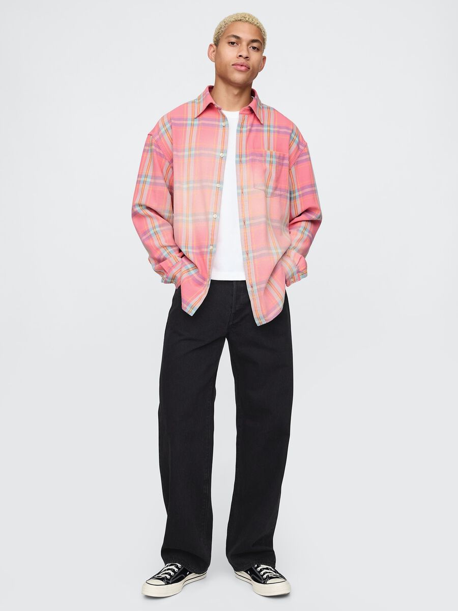 Orange and pink checked cotton Gap shirt_1
