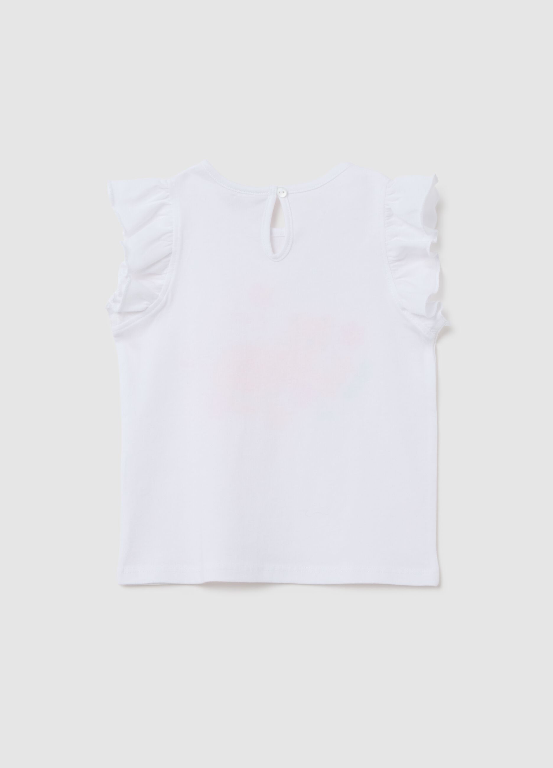 Maglietta da neonata in puro cotone bianca regular fit con volant e stampa