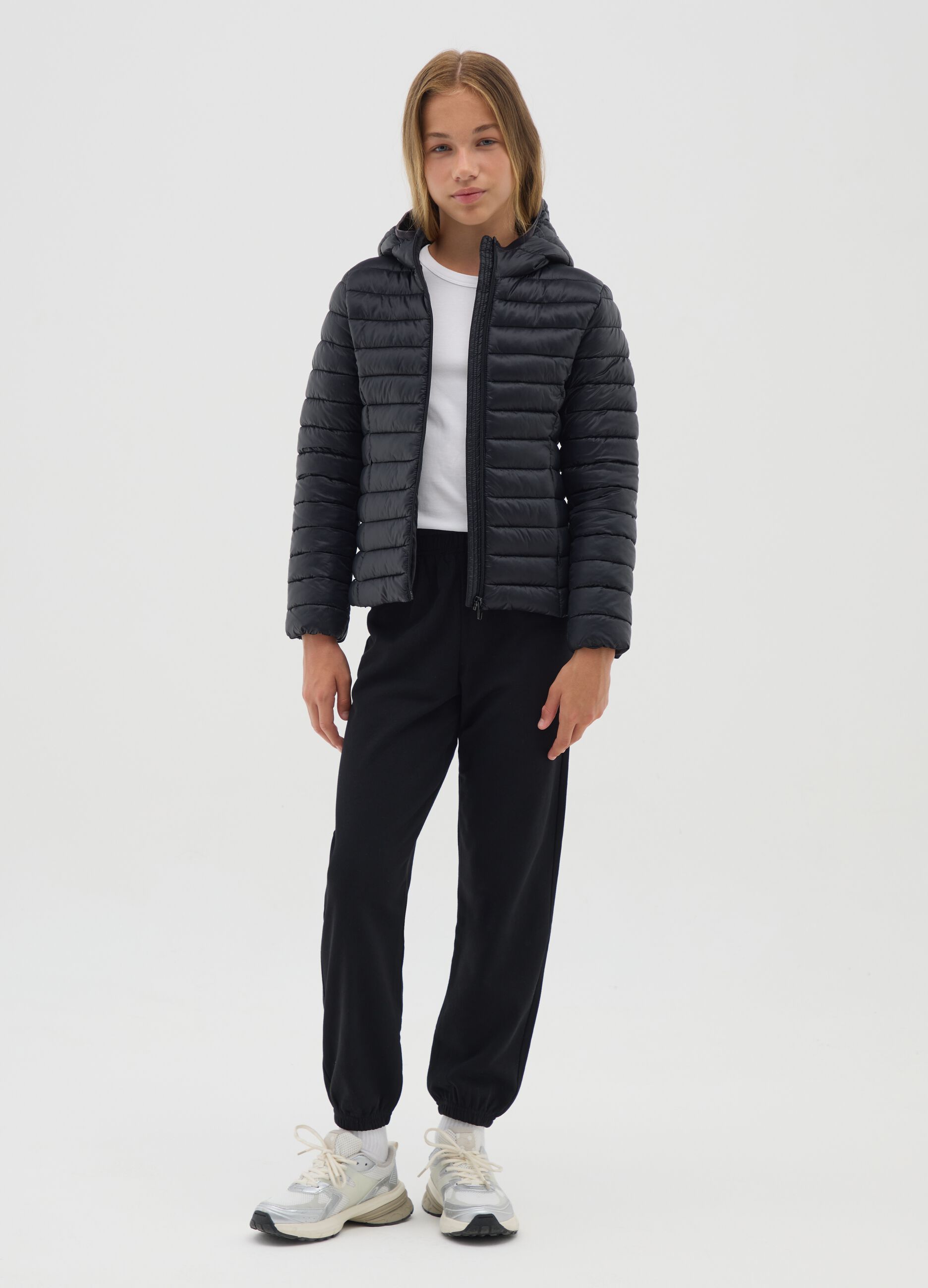 Girls' black cotton jogger trousers regular fit