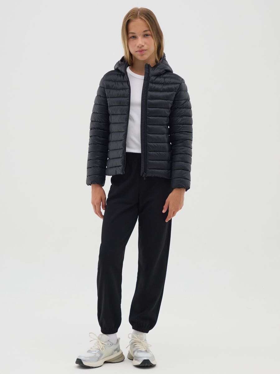 Girls' black cotton jogger trousers regular fit_1