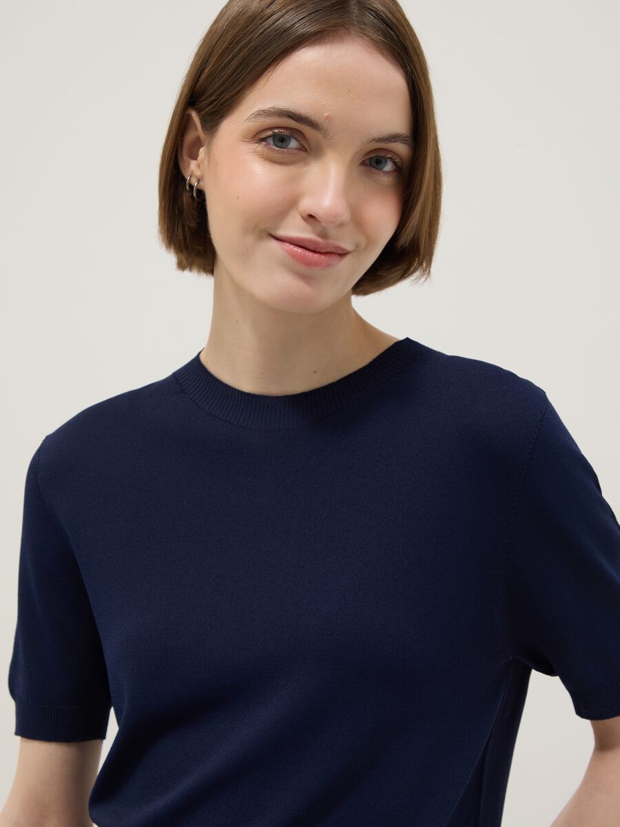 Blue Viscose Blend Regular Fit T-shirt_0