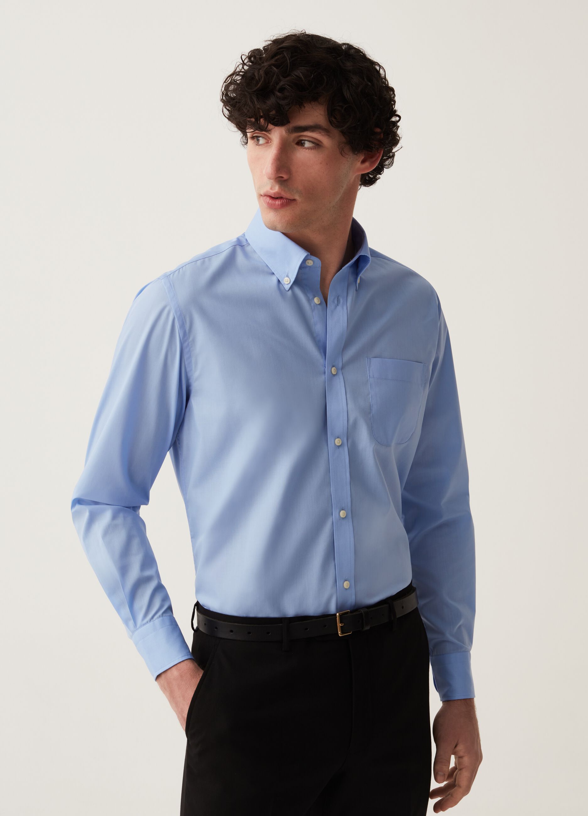 Regular-fit easy-iron shirt with pocket